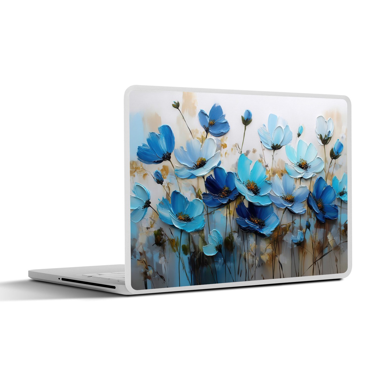MuchoWow Laptop-Aufkleber Blumen - Malerei - Blau, (1tlg), Laptop Folien Cover, Aufkleber, Sticker, Schutz vor Kratzern, 30x21 cm