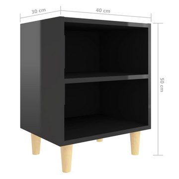 furnicato Nachttisch mit Massivholz-Beinen Hochglanz-Schwarz 40x30x50 cm