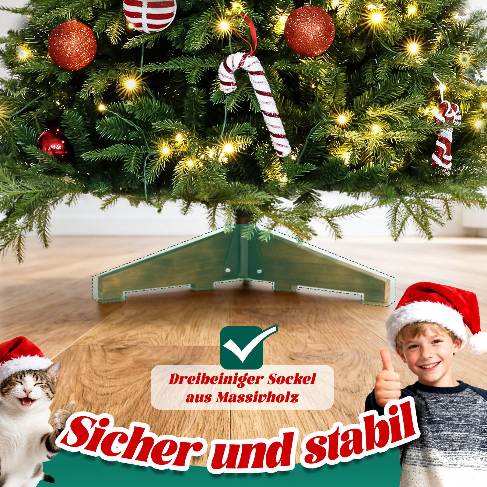 STANBOW Künstlicher Weihnachtsbaum Weihnachtsbaum 150/180/210 cm auswählbar,Tannenbaum aus PE und PVC, Tannenbaum, Naturgetreu,Dichte Zweige Christmas tree mit Holzständer für zimmer