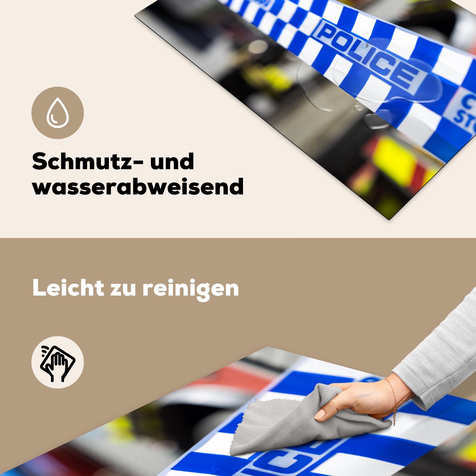 MuchoWow cm, 81x52 Vinyl, tlg), küche, für (1 Herdblende-/Abdeckplatte Polizei-Reifen, Schutz die Induktionskochfeld Ceranfeldabdeckung