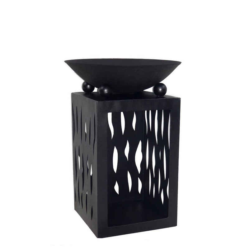 GORANDO Feuerschale »Feuerschale 45cm auf Säule mit Holzfach, Gusseisen, schwarz pulverbeschichtet«