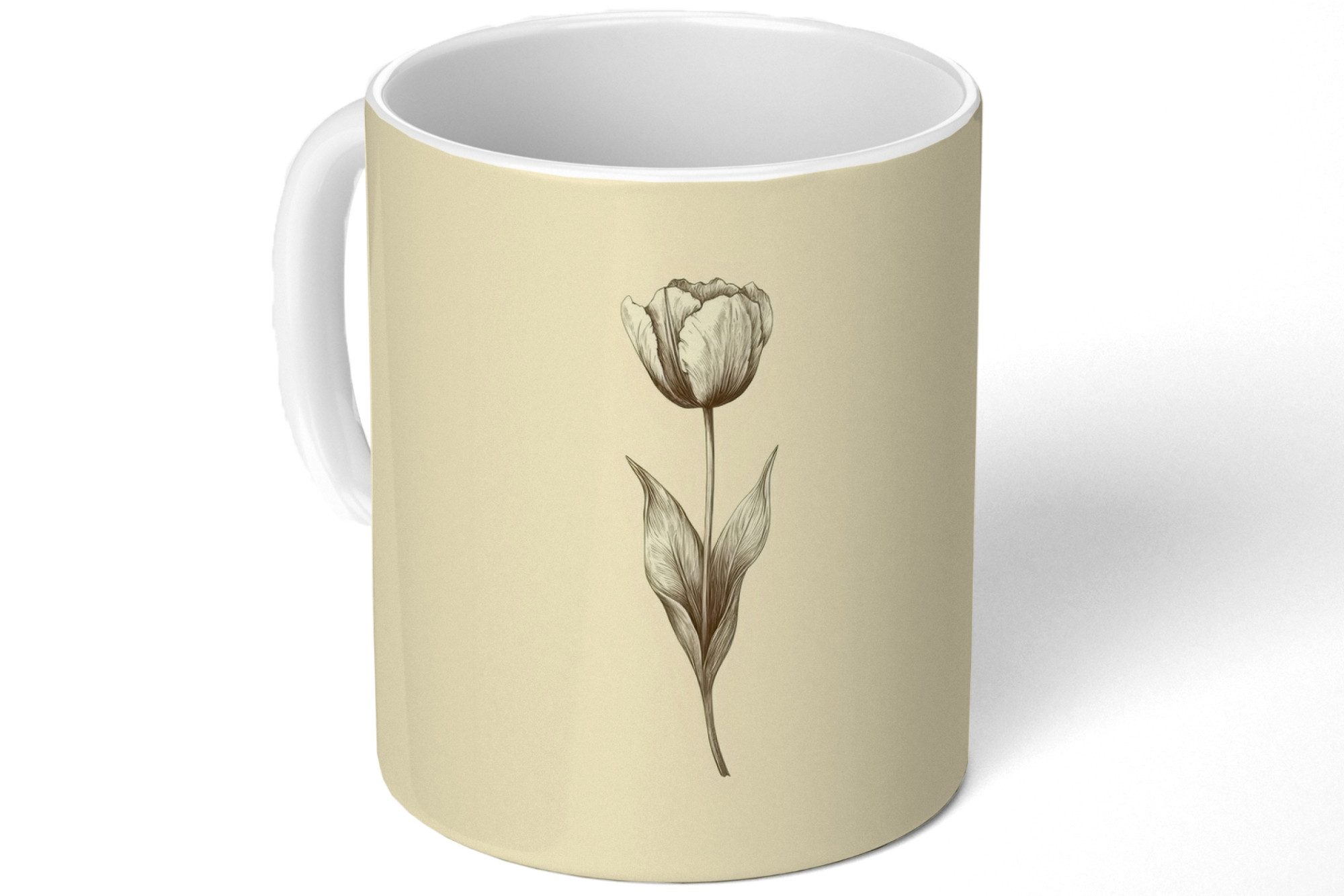 MuchoWow Tasse Illustration - Tulpe - Schwarz, 1-tlg., Keramik, Kaffeetassen, Teetasse, Becher, Kaffeebecher, Geschenk