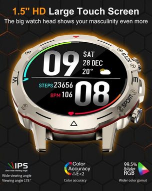 Efolen J-012 Smartwatch (1.39 Zoll, Android/iOS), Herren-Smartwatch, 1,39 Zoll, Telefonfunktion, Militär-Design, IP67