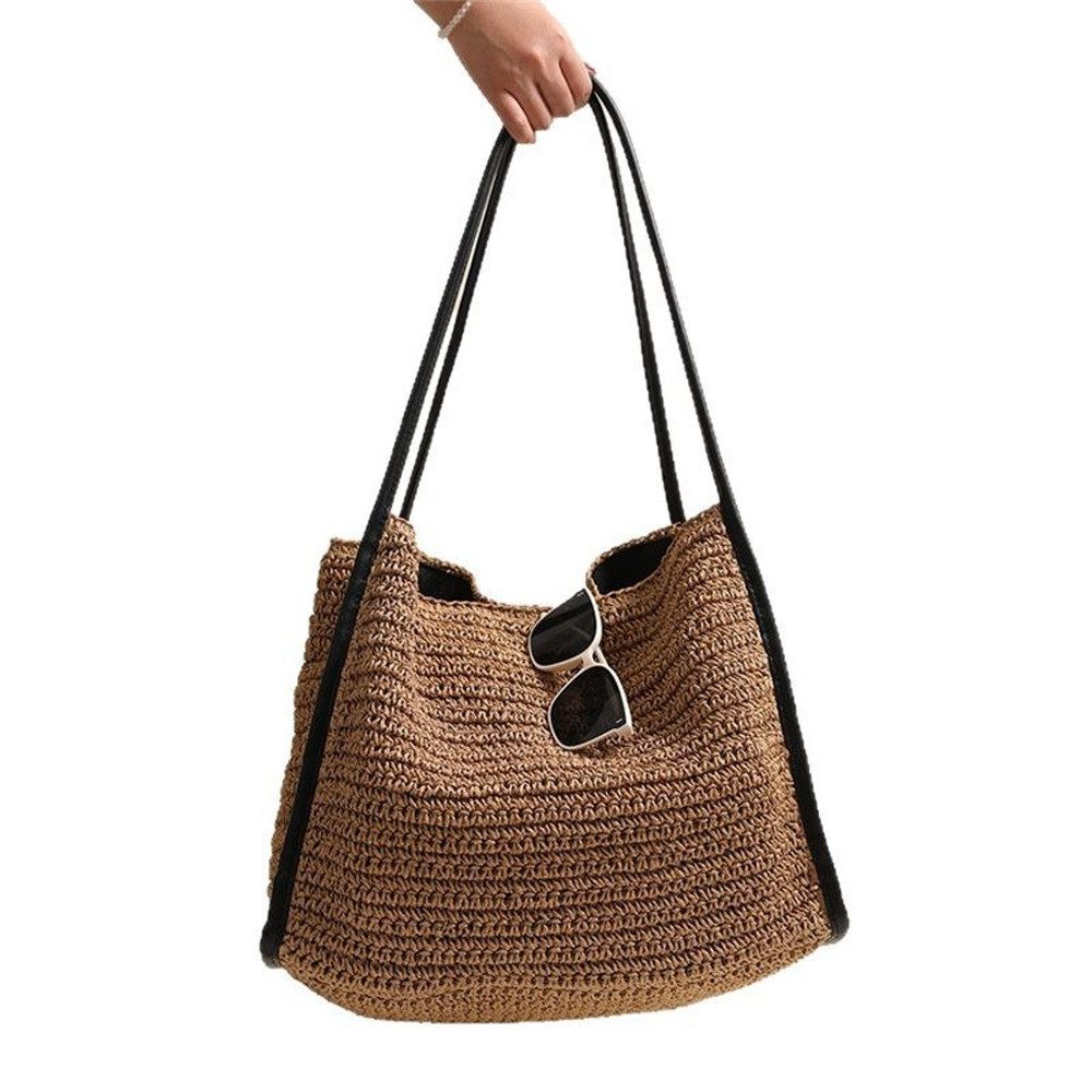 Strandtasche Strohtasche Damen Sommerliche Umhängetasche mit großem Stauraum