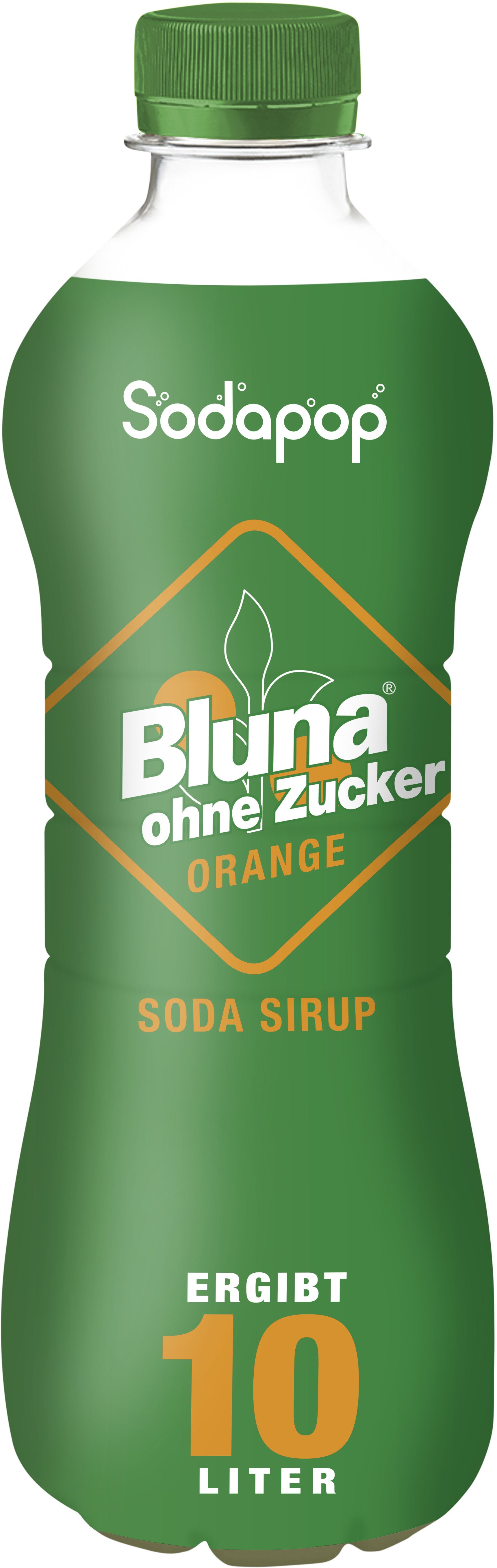 Sodapop Wassersprudler Flasche SODAPOP BLUNA Orange Sirup ohne Zucker 500ml für 10 Liter