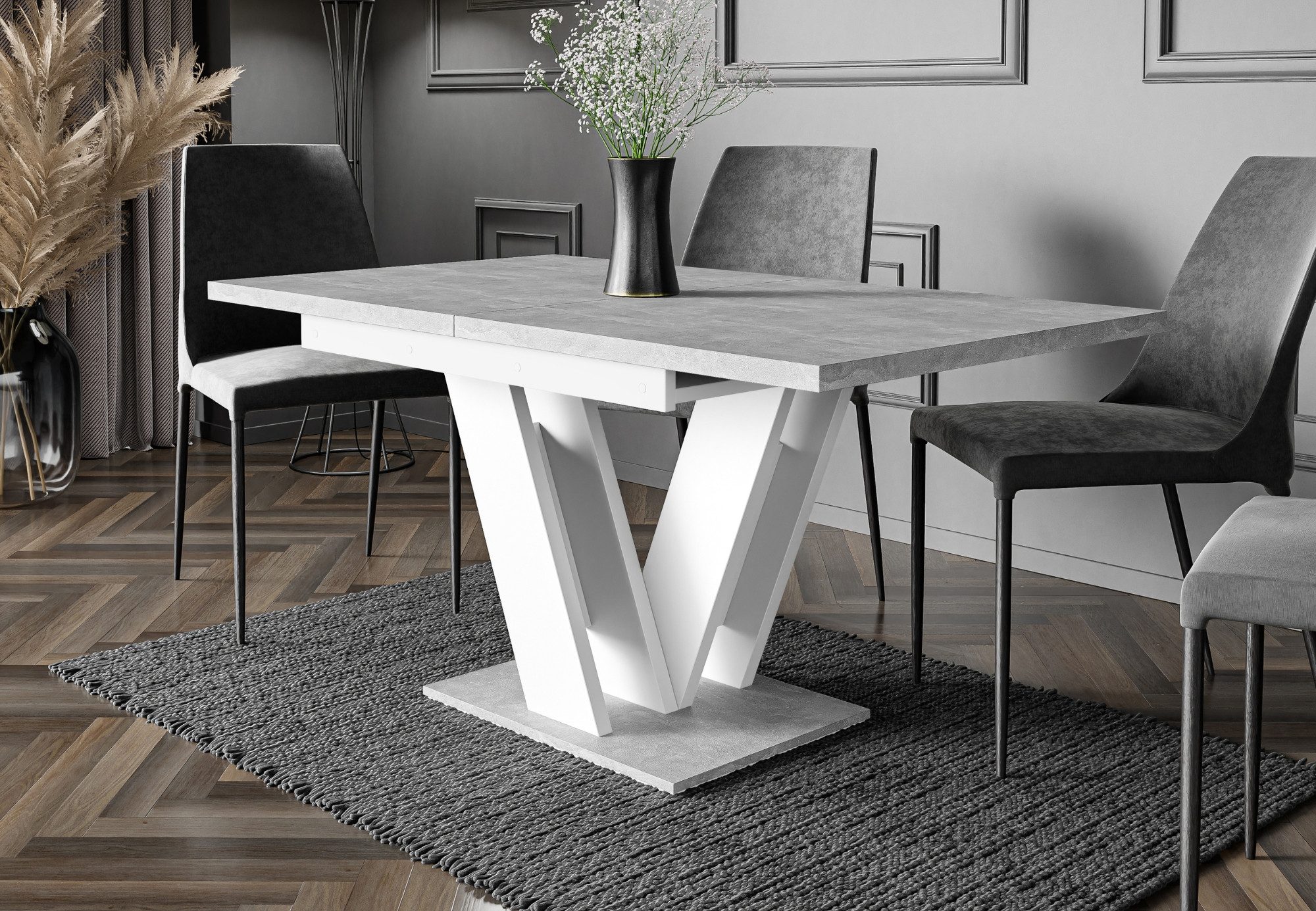 Home Collective Esstisch ausziehbar Tisch Küchentisch Esszimmertisch Ausziehtisch (Esszimmer Küche Wohnzimmer Esstisch erweiterbar), modernes Design mit V-Gestell, 120-160x80 cm Steingrau