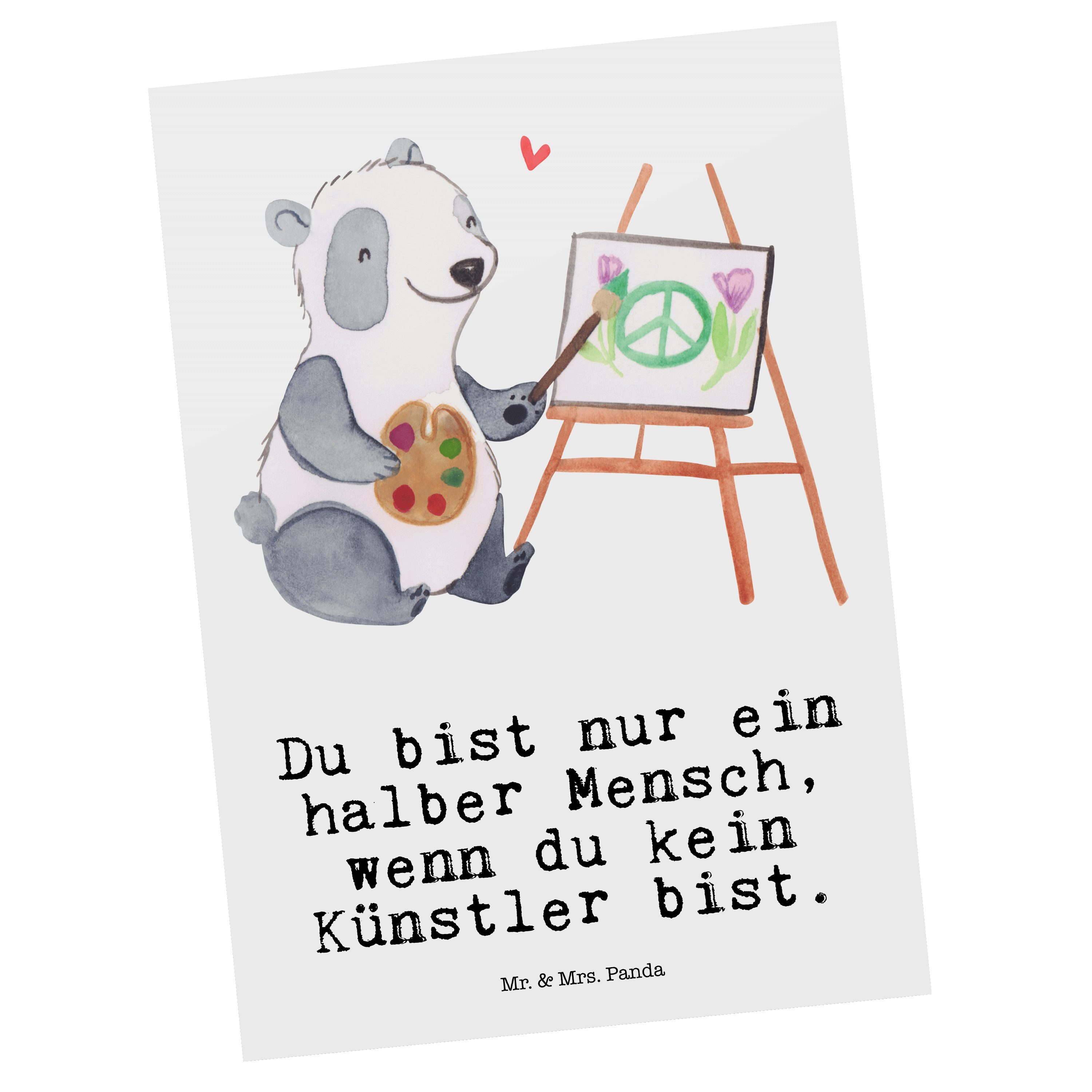 Mr. & Mrs. Panda Postkarte Künstler mit Herz - Weiß - Geschenk, Beruf, Geschenkkarte, Acrylfarbe