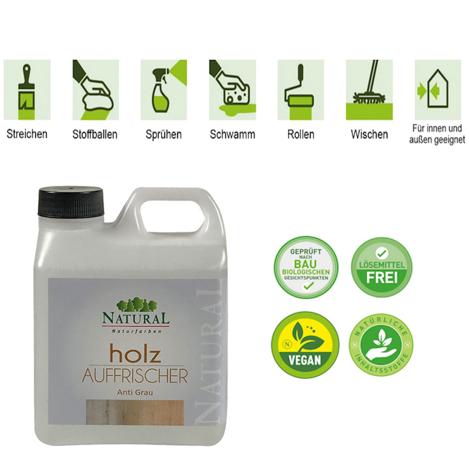Natural Naturfarben GmbH Holzbeize Holz Auffrischer Anti Grau 950 ml ökologischer Entgrauer
