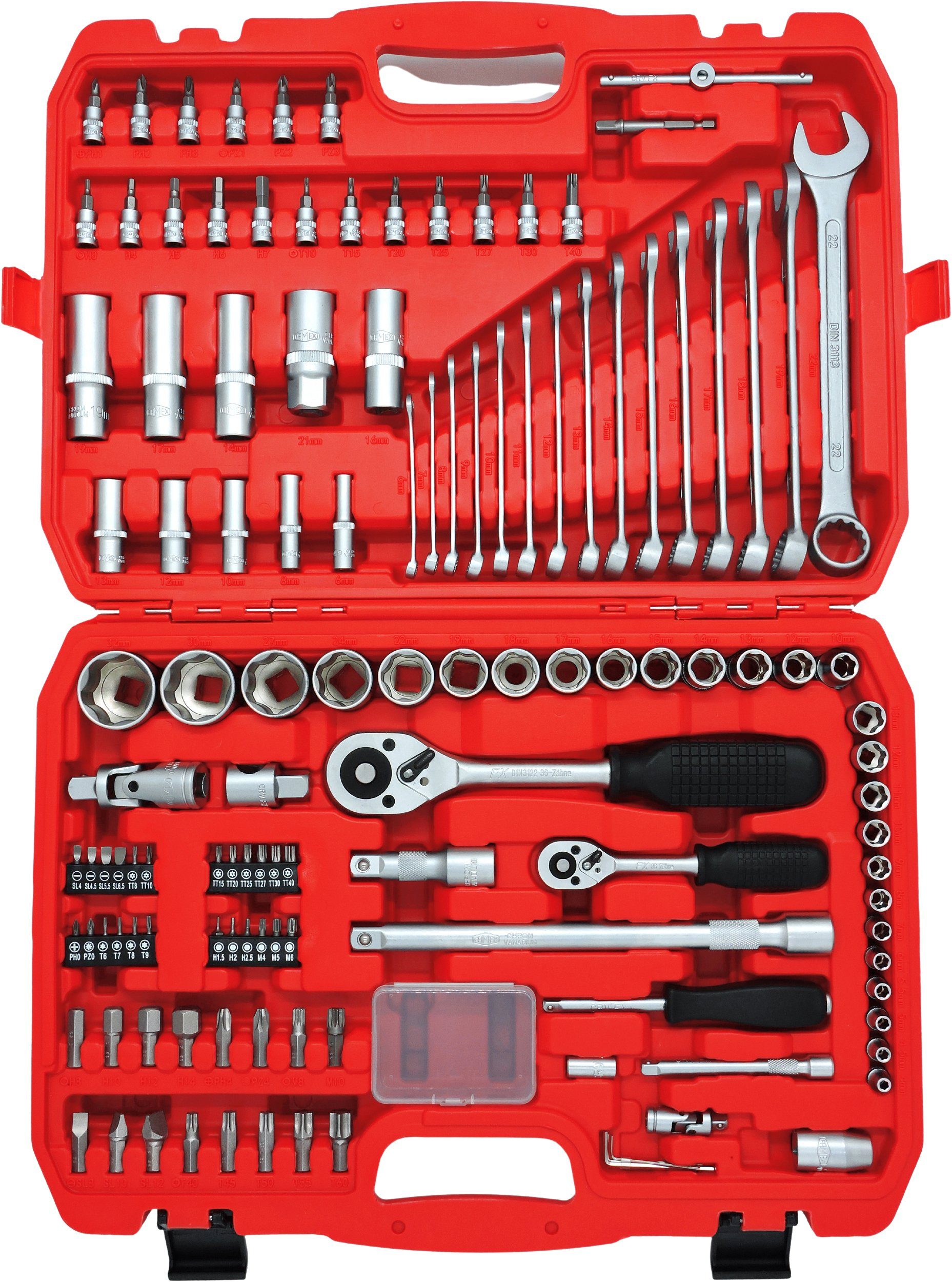 FAMEX Werkzeugset 568-50 Steckschlüsselsatz 125-tlg, (Mechaniker), aus CV-Stahl