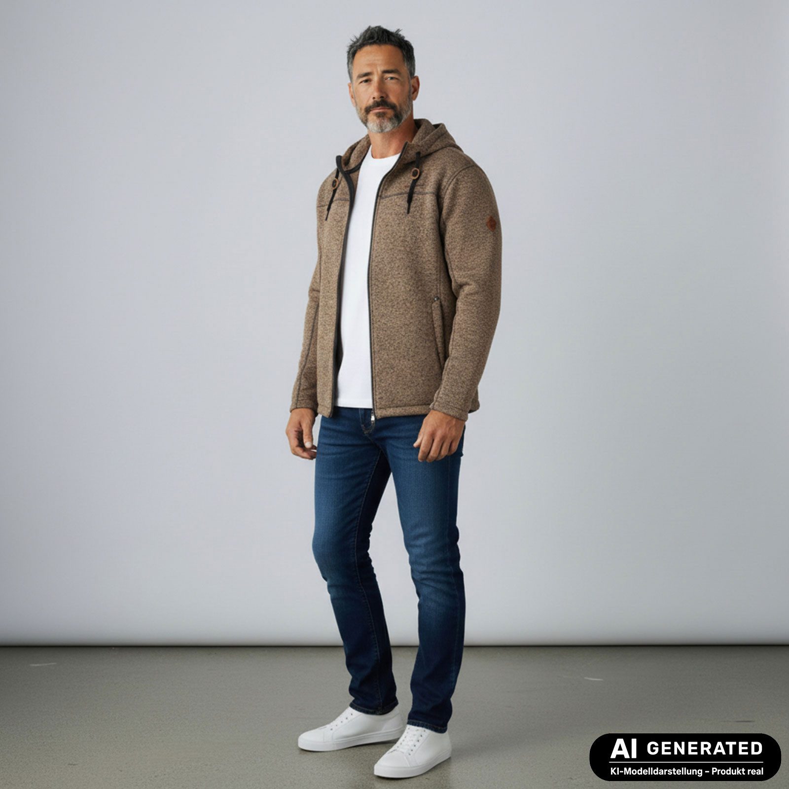 Dry Fashion Fleecejacke Helgoland Herren Wollfleece-Jacke Kapuze - Jacke Fleece Übergansjacke Windabweisend & weich, Verstellbare Kapuze, Reißverschlusstaschen