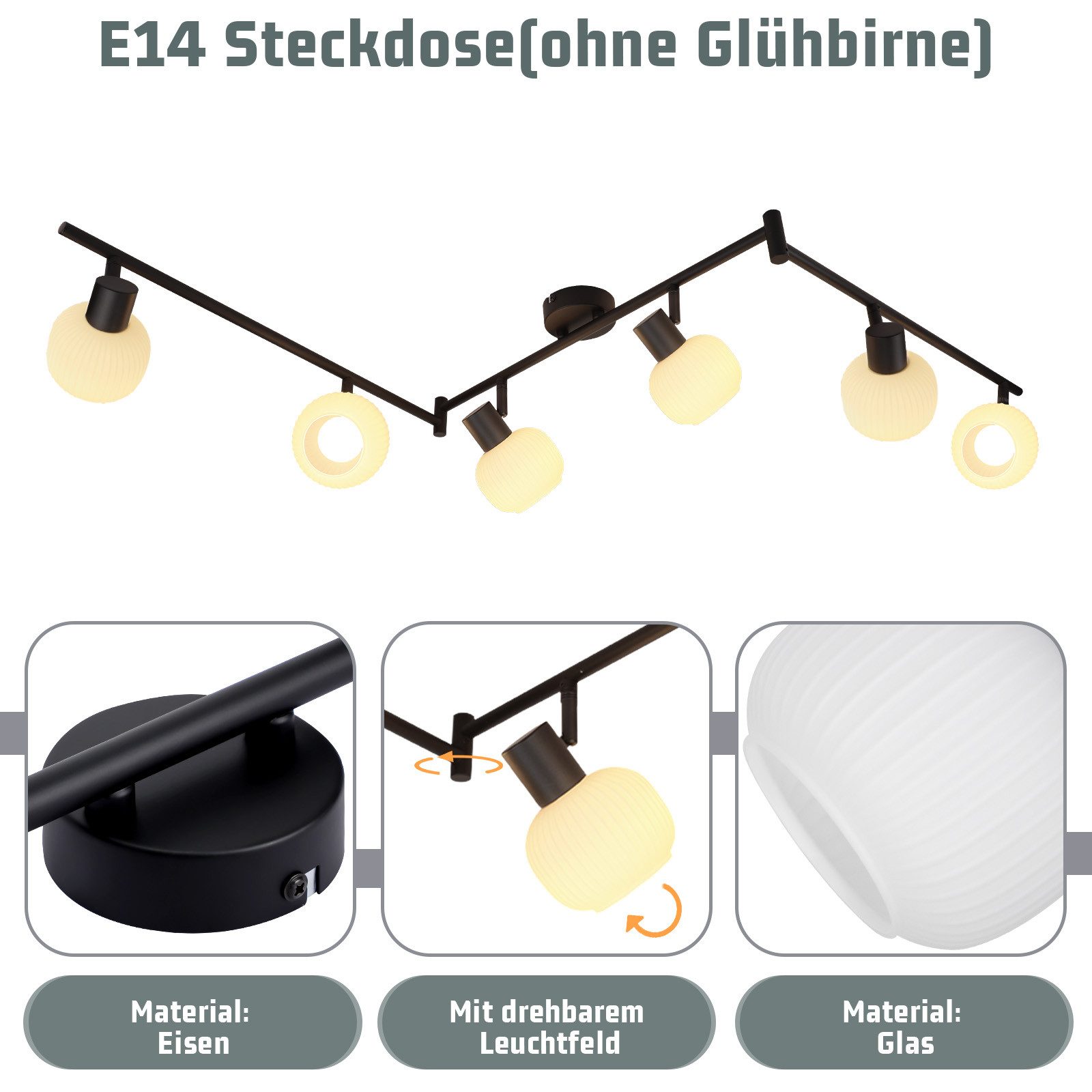 ZMH Deckenstrahler 6 Flammig Deckenleuchte E14 Morden Schwarz/Weiß Glas Woh günstig online kaufen