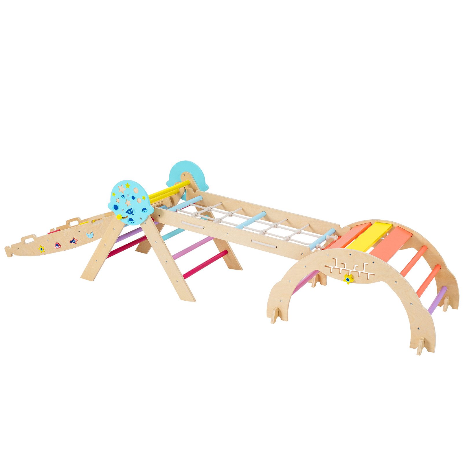 COSTWAY Klettergerüst, 9-in-1 Holz, Indoor-Kletterset mit Kletterbogen, Leiter