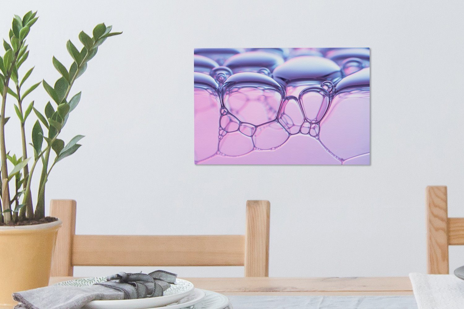 30x20 - Leinwandbild cm Wanddeko, Wasser, Aufhängefertig, Leinwandbilder, (1 - Seifenblasen Wandbild St), OneMillionCanvasses® Rosa