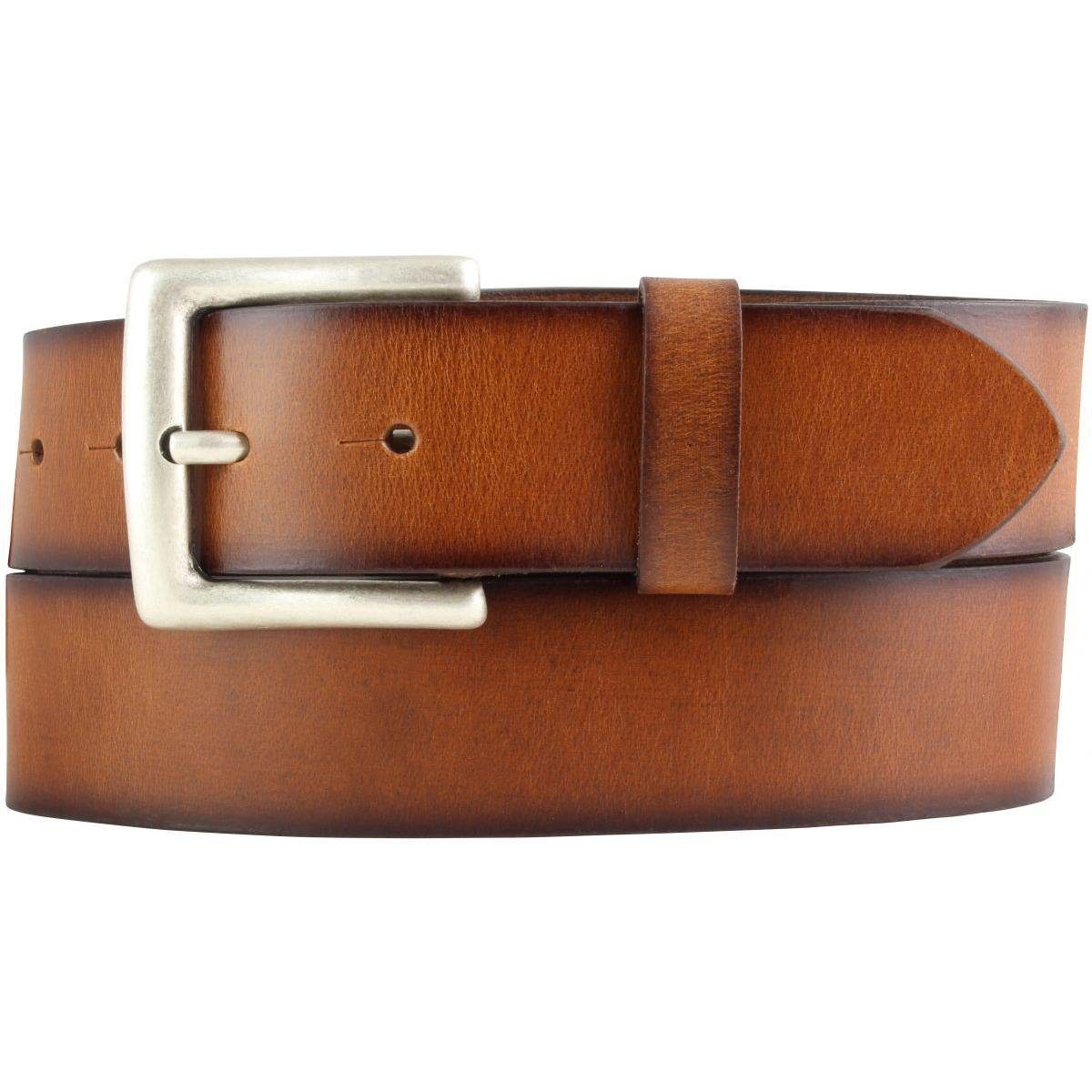 BELTINGER Ledergürtel Gürtel aus Vollrindleder Vintage-Look 4 cm - Jeans-Gürtel für Damen He Cognac, Altsilber