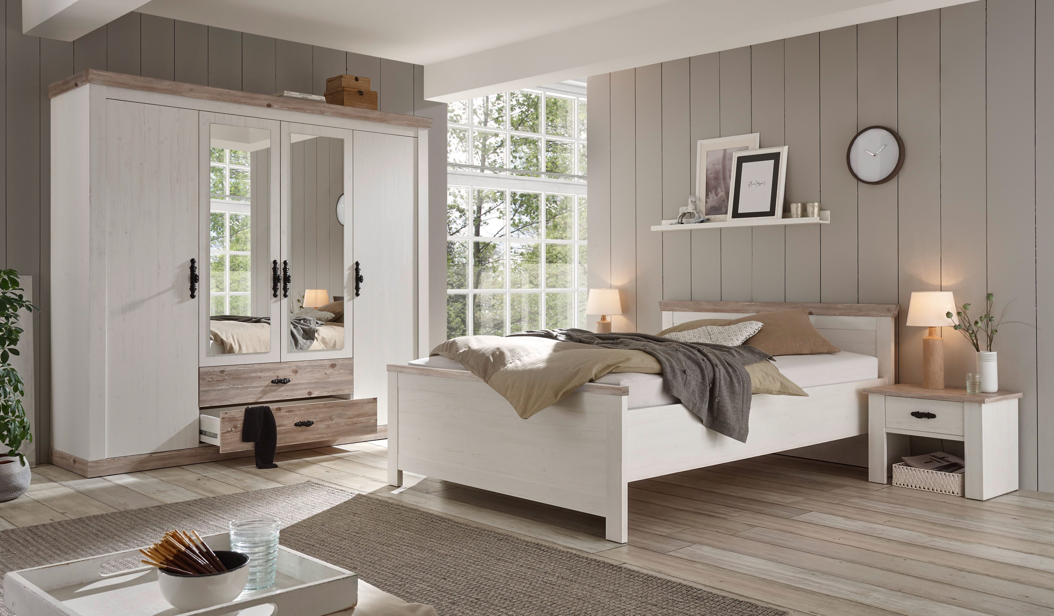 Home affaire Bett Florenz Doppelbett Landhausstil Bettgestell (100,140 oder 180/200cm), aus FSC®-zertifiziertem Holzwerkstoff, in 3 Breiten