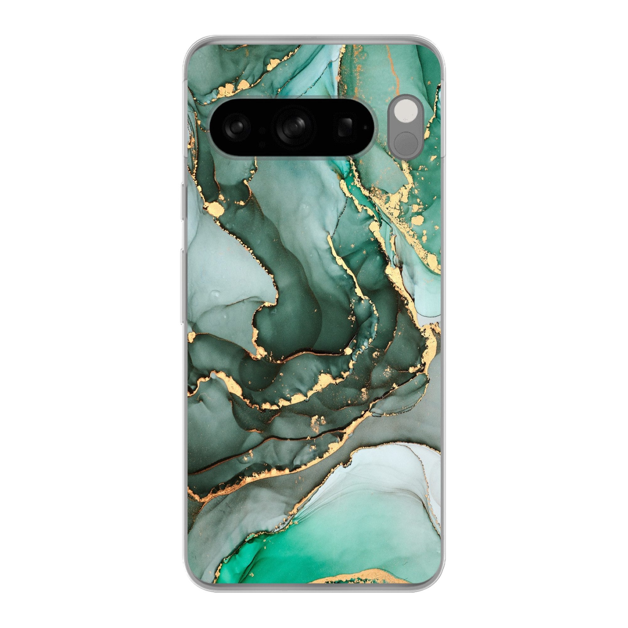 MuchoWow Handyhülle für Google Pixel 8 Pro Gold - Marmor - Grün - Luxus - Marmoroptik - Gr, Phone Case, Silikon, Schutzhülle Dünn