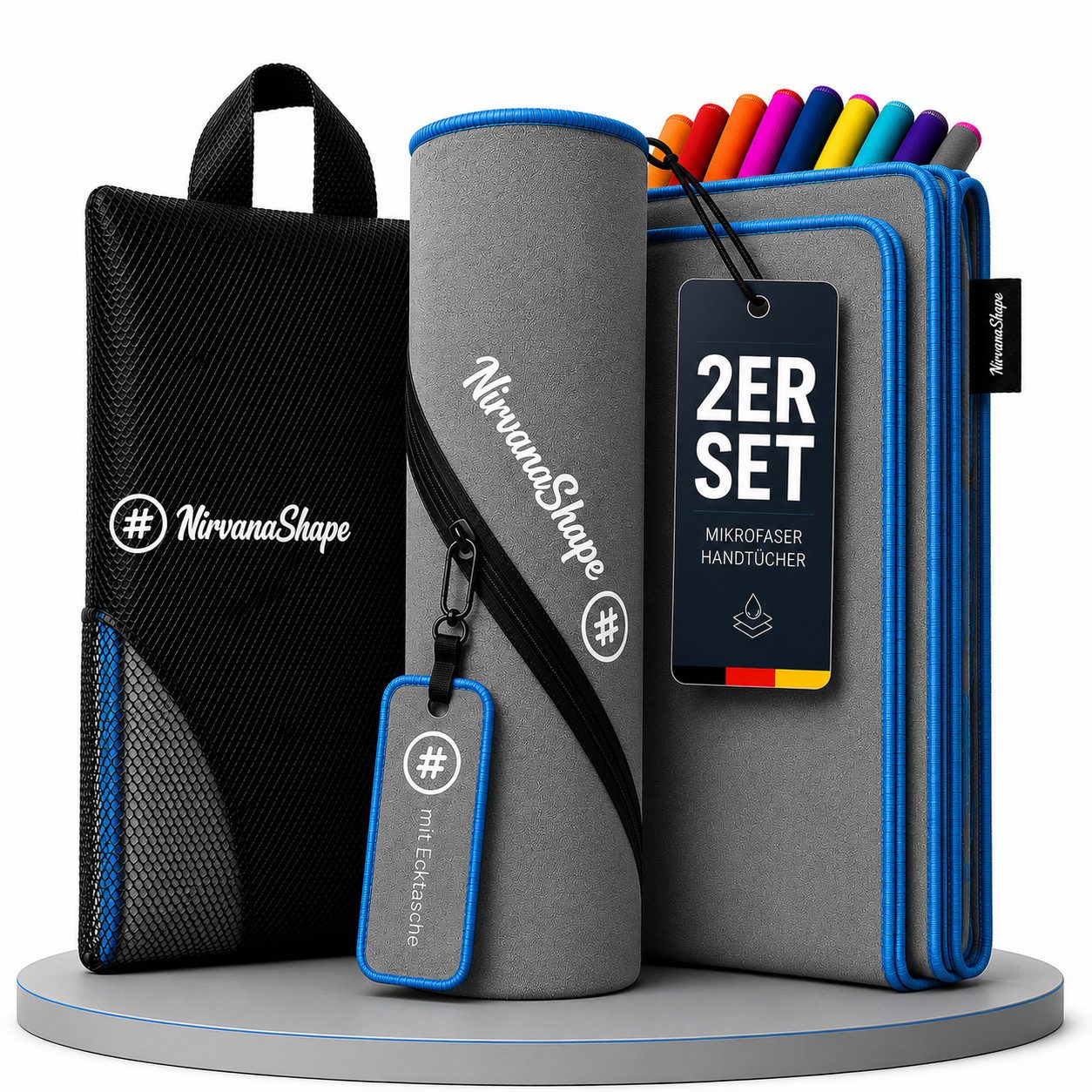 NirvanaShape Reisehandtuch Mikrofaser Handtücher Set, Badehandtuch, Reisehandtuch, Strandtuch, Ecktasche mit Reißverschluss, saugfähig, leicht, schnelltrocknend