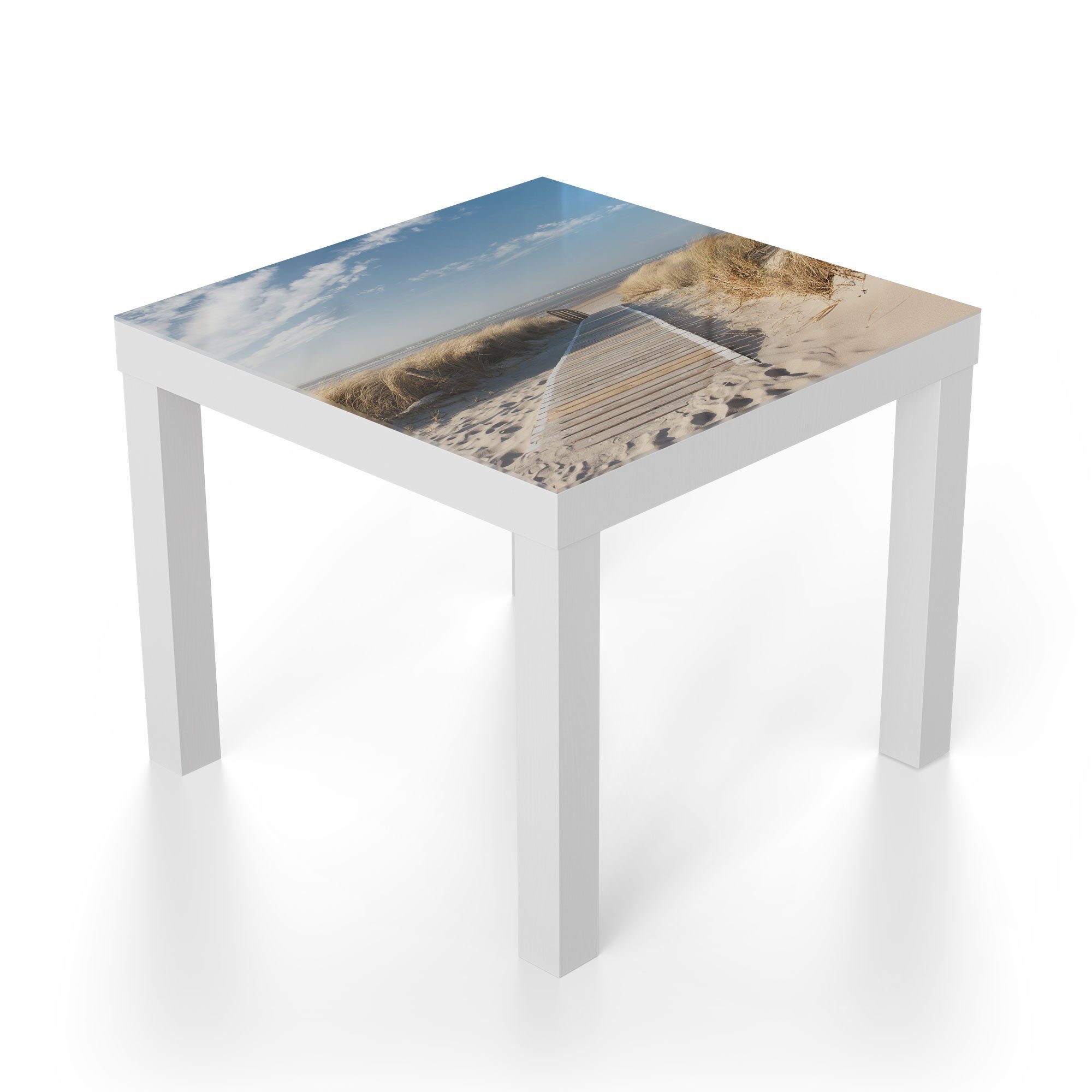 Couchtisch Weiß DEQORI 'Strandaufgang Glas Beistelltisch am Glastisch Meer', modern