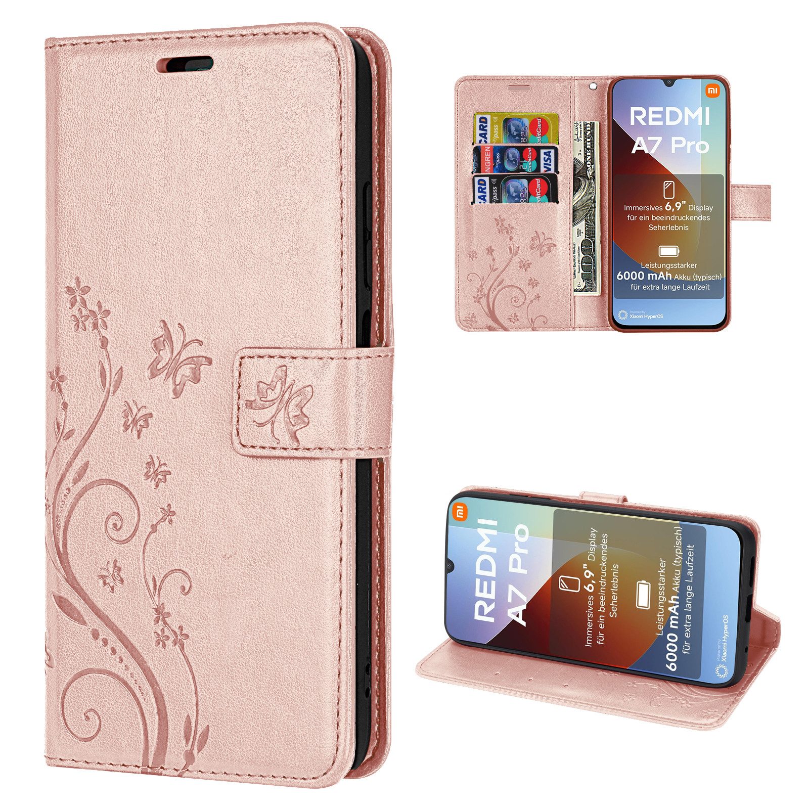 betterfon Handyhülle für Xiaomi Hülle mit [Standfunktion][Kartenfächern], Bookstyle-Hülle: Magnetverschluss 3 Kartenfächer & Standfunktion