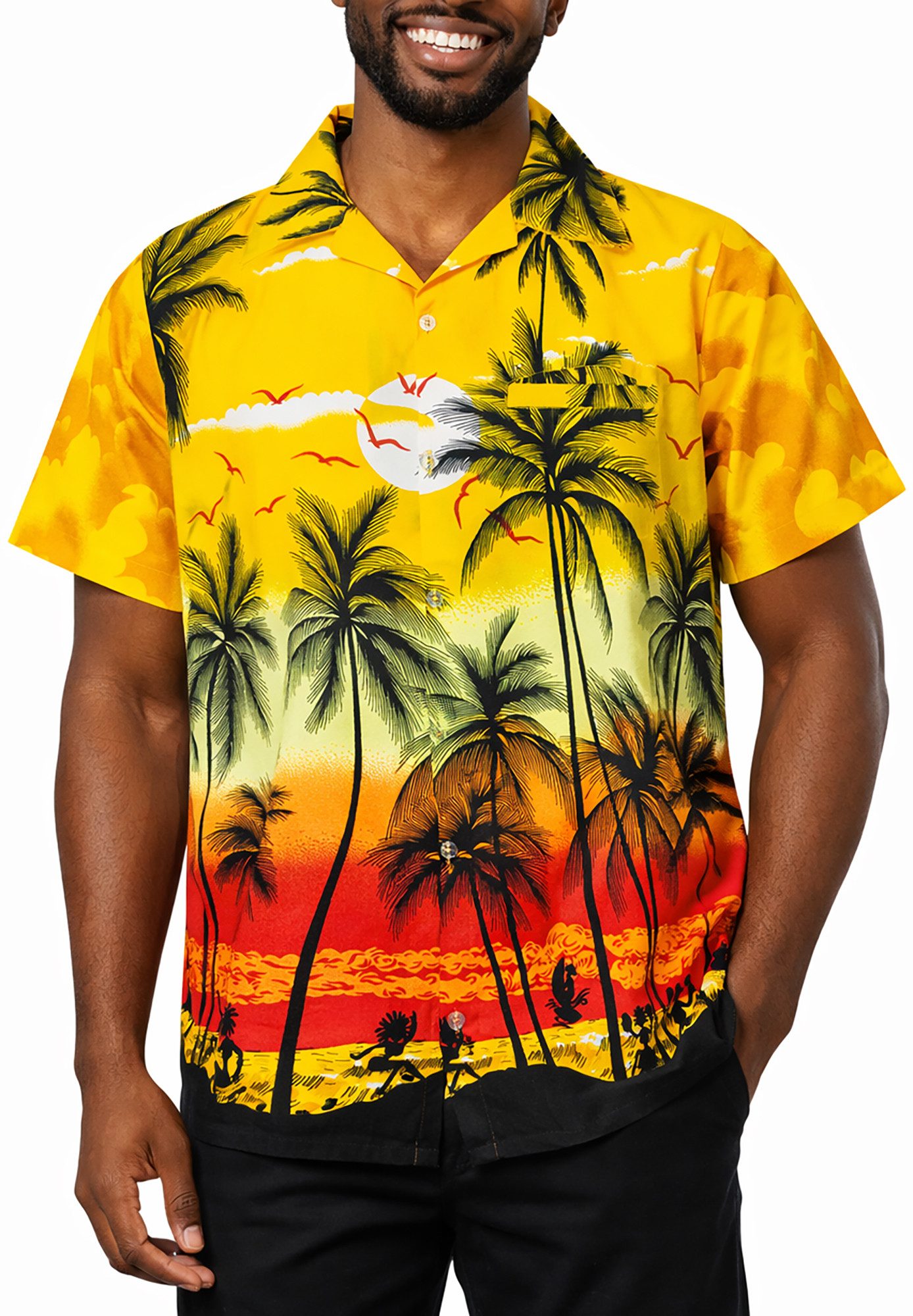 King Kameha Hawaiihemd "Beach" Funky Hawaii-Hemd Herren Kurzarm Front-Tasche Stylish