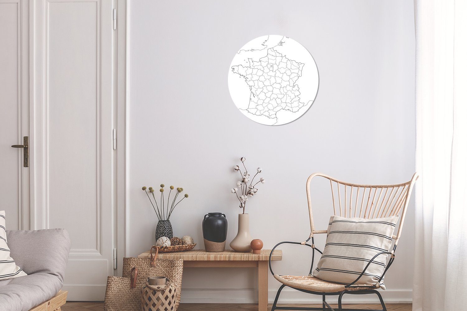 schwarz-weiße von Kinderzimmer, für Rund, MuchoWow Illustration Wandsticker Frankreich (1 Karte Wohnzimmer Tapetenaufkleber, Tapetenkreis St), Eine der