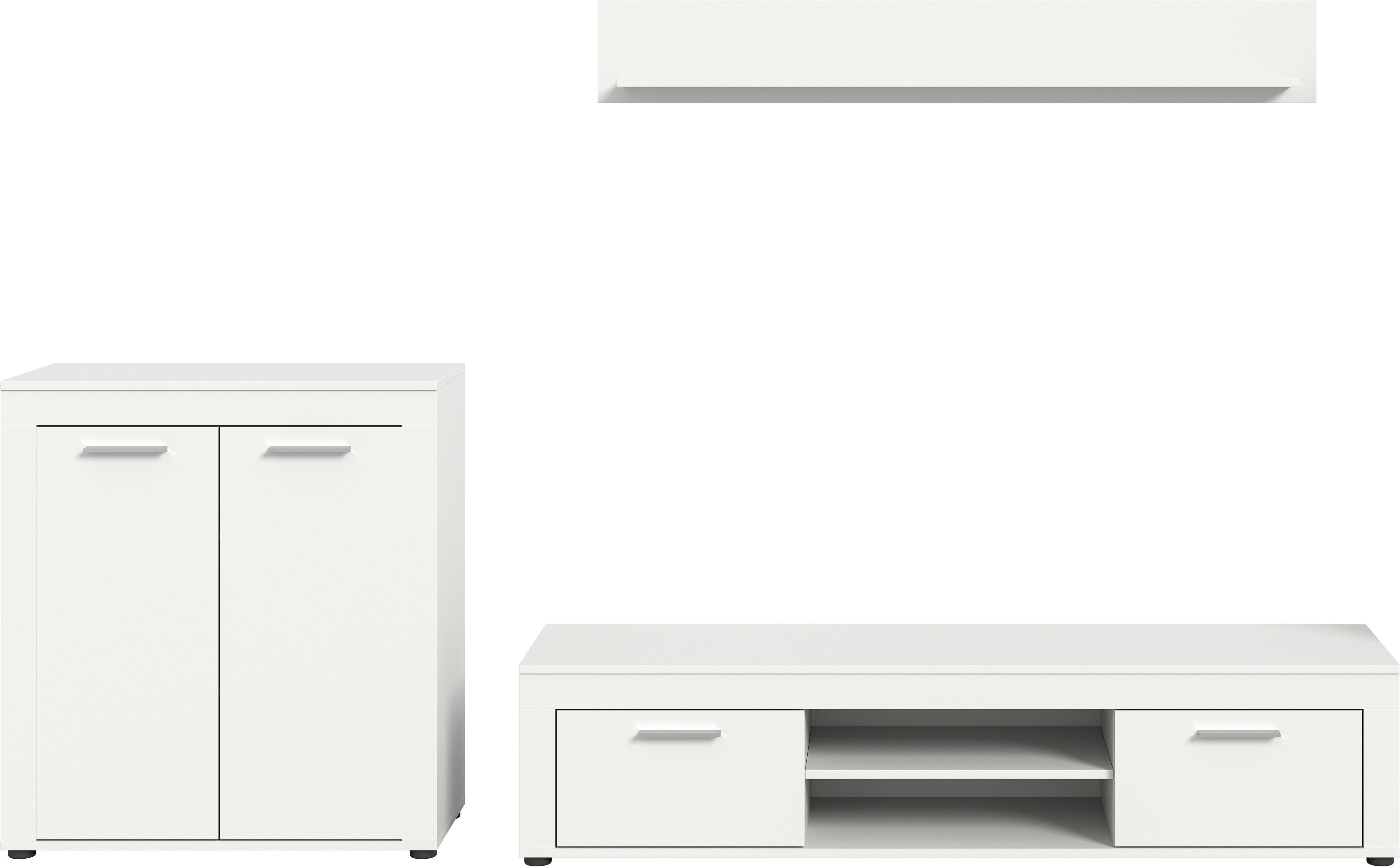 Home affaire Wohnwand AOSTA, TOPSELLER!, Breite 255cm, 3-teilige Wohn-Kombination, (3-St., bestehend aus: Highboard, Lowboard, Wandboard), Wohnwand, Kombination, Anbauwand, Möbel Set, Schrankwand, Möbel Kombi