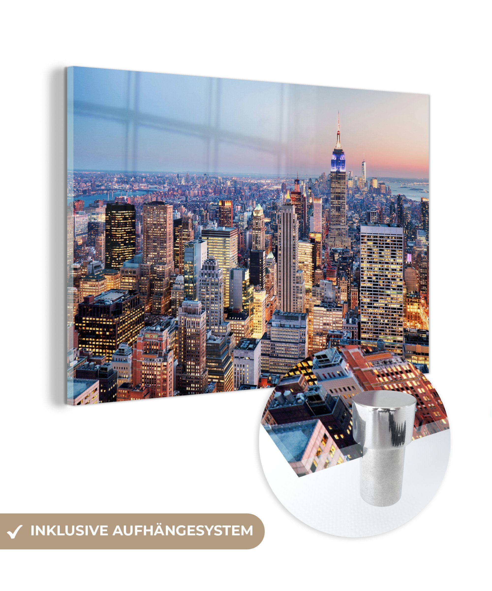 MuchoWow Acrylglasbild New York - Skyline - Nacht, (1 St), Acrylglasbilder Wohnzimmer & Schlafzimmer