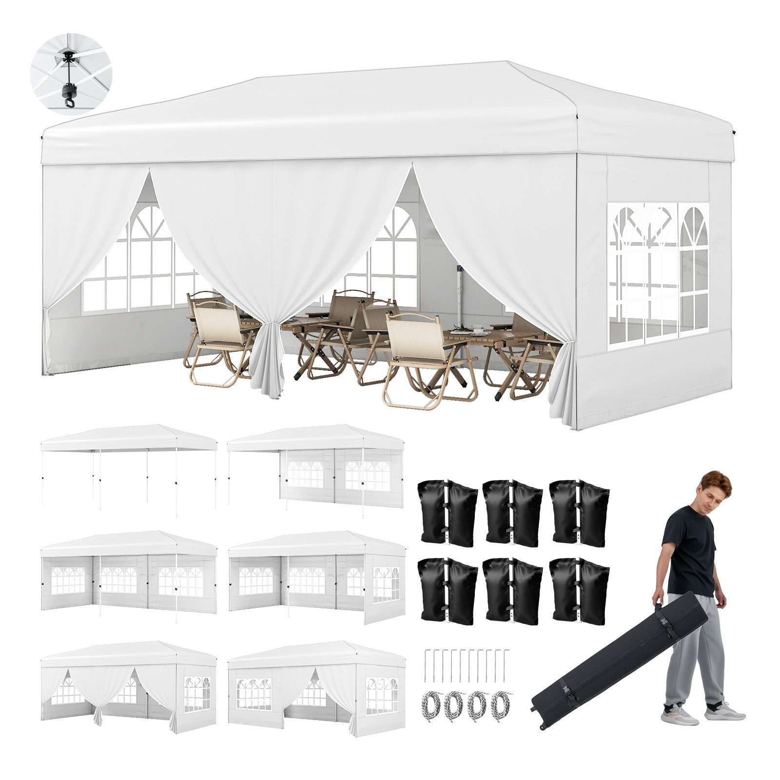 COSTWAY Faltpavillon, Pop-up Gartenpavillon mit Metallrahmen, Partyzelt