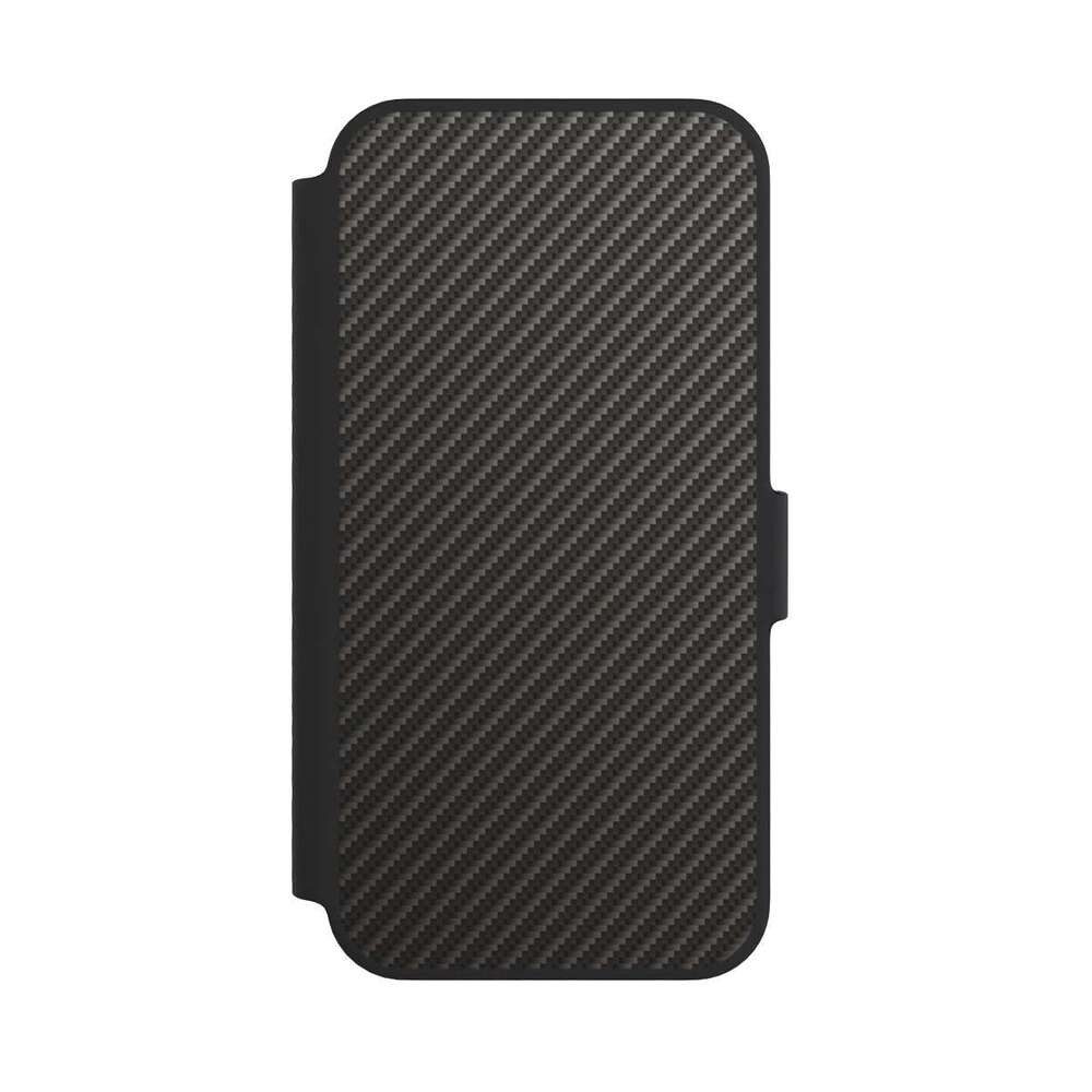 NIVOCASE Handyhülle Metallic Look Muster Carbon Carbon, Apple iPhone 14 Klapphülle Handyhülle aus Kunst Leder NIVOflip schwarz