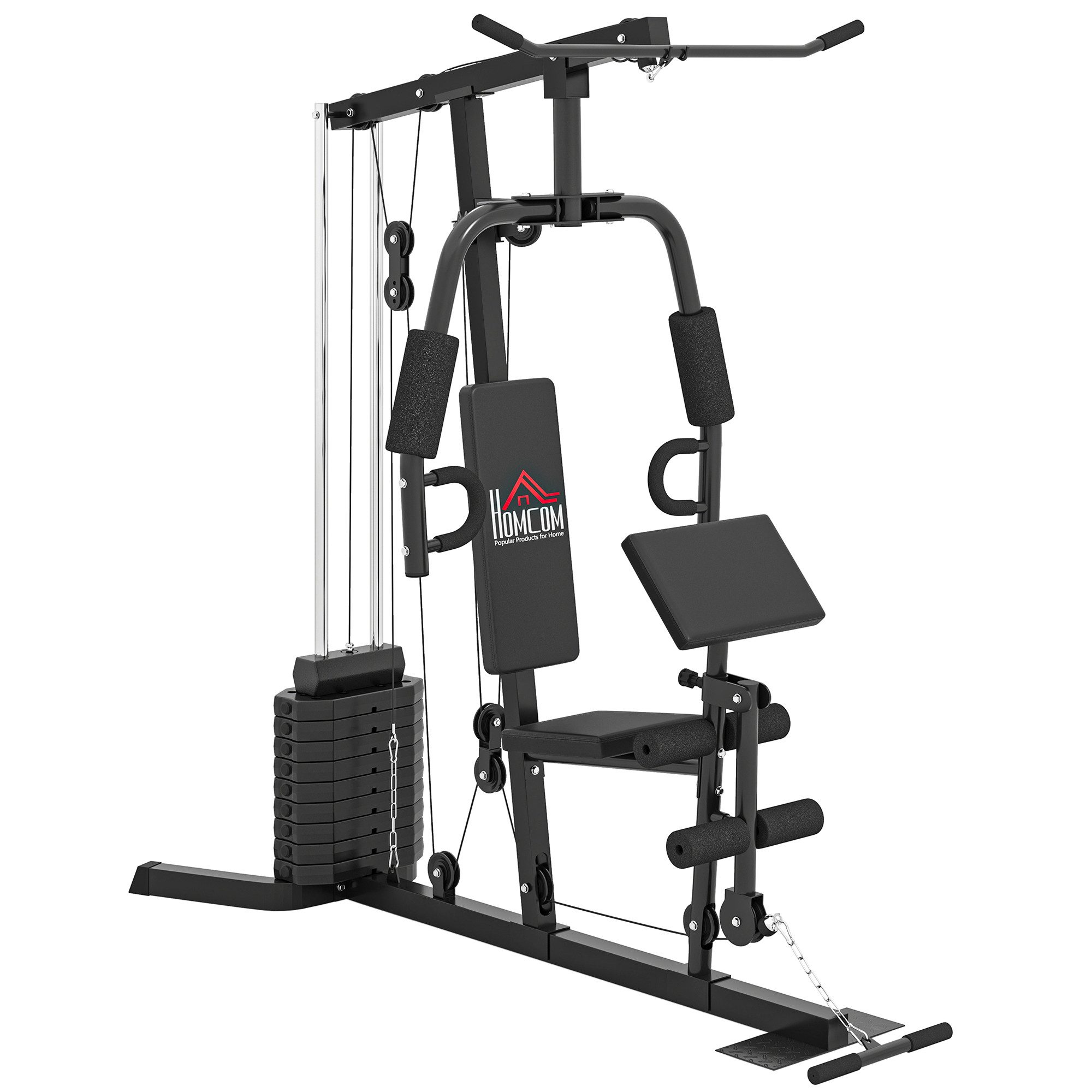 HOMCOM Kraftstation Fitnessstation mit Latzug- und Butterflystange, 9 Gewichtsblöcke (Multistation, 1-tlg., Krafttraining), Schwarz 180cm x 108cm x 200cm