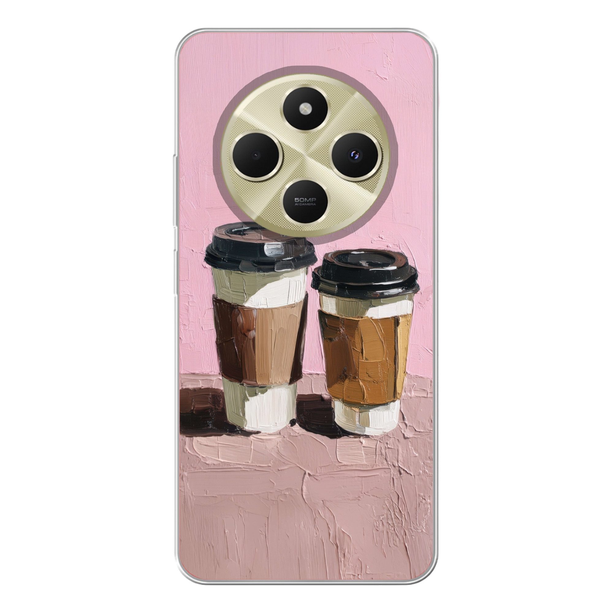 MuchoWow Handyhülle für Xiaomi Poco 14R Kaffeetassen - Deckel - Farbe - Textur, Phone Case, Silikon, Schutzhülle Dünn