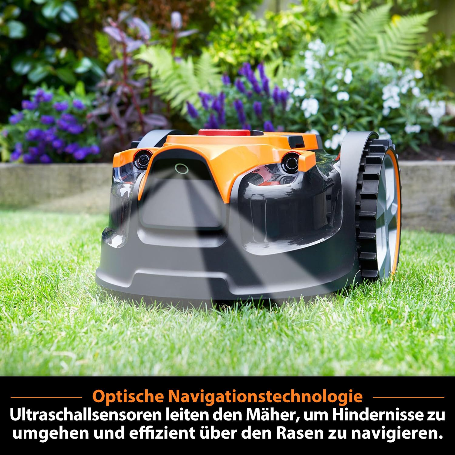 Lawnmaster OcuMow® robotic lawnmower with 24V MAX cordless operation, for lawns up to 300 m², 10-inch grass trimmer combo set, automatic obstacle avoidance