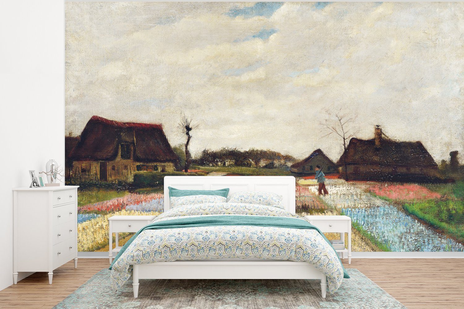 MuchoWow Fototapete Zwiebelfelder - Vincent van Gogh, Matt, bedruckt, (6 St), Wallpaper für Wohnzimmer, Schlafzimmer, Kinderzimmer, Vinyl Tapete
