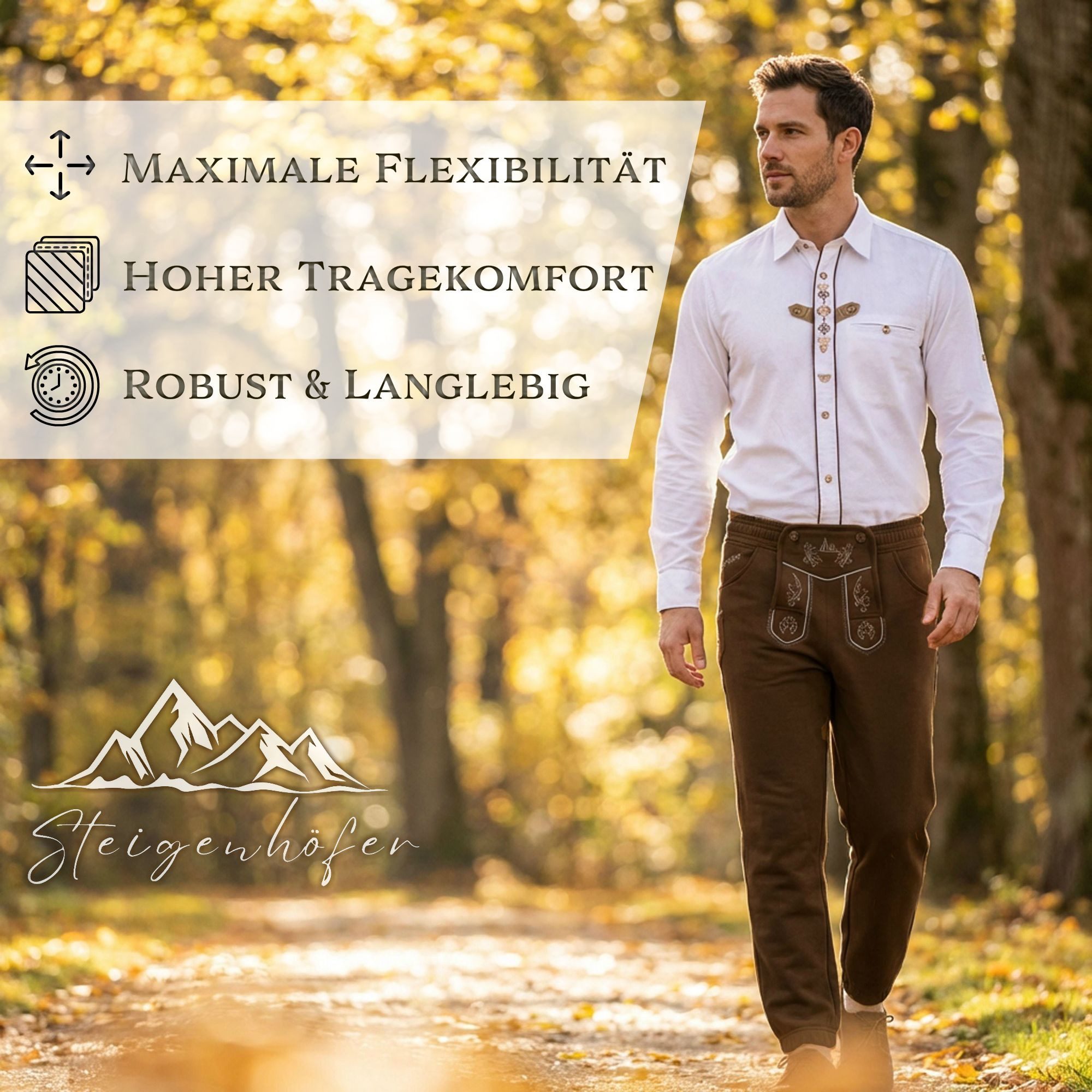 Steigenhöfer Manufaktur Trachtenhose Lange Jogginghose mit Kordelzug im Lederhosen Look - Marius Jogging Lederhose Herren Tracht - Für dein Oktoberfest Herren Outfit