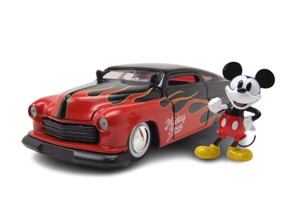 JADA Modellauto Mercury Coupe 1951 schwarz rot mit Mickey Mouse Figur, Maßstab 1:24