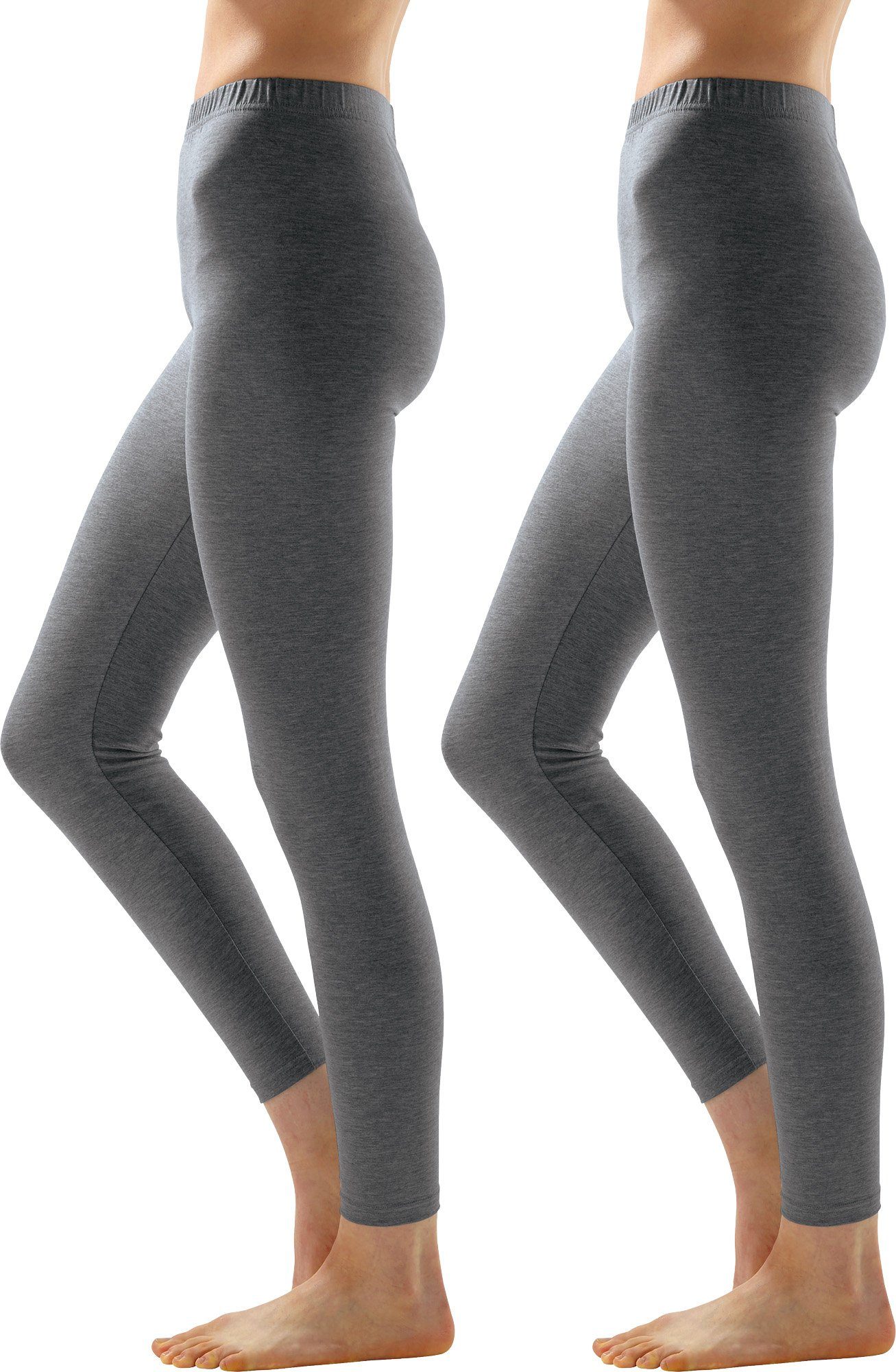 Erwin Müller Damen-Leggings, grau meliert Uni 2er-Pack lang Jogginghose (2-tlg)