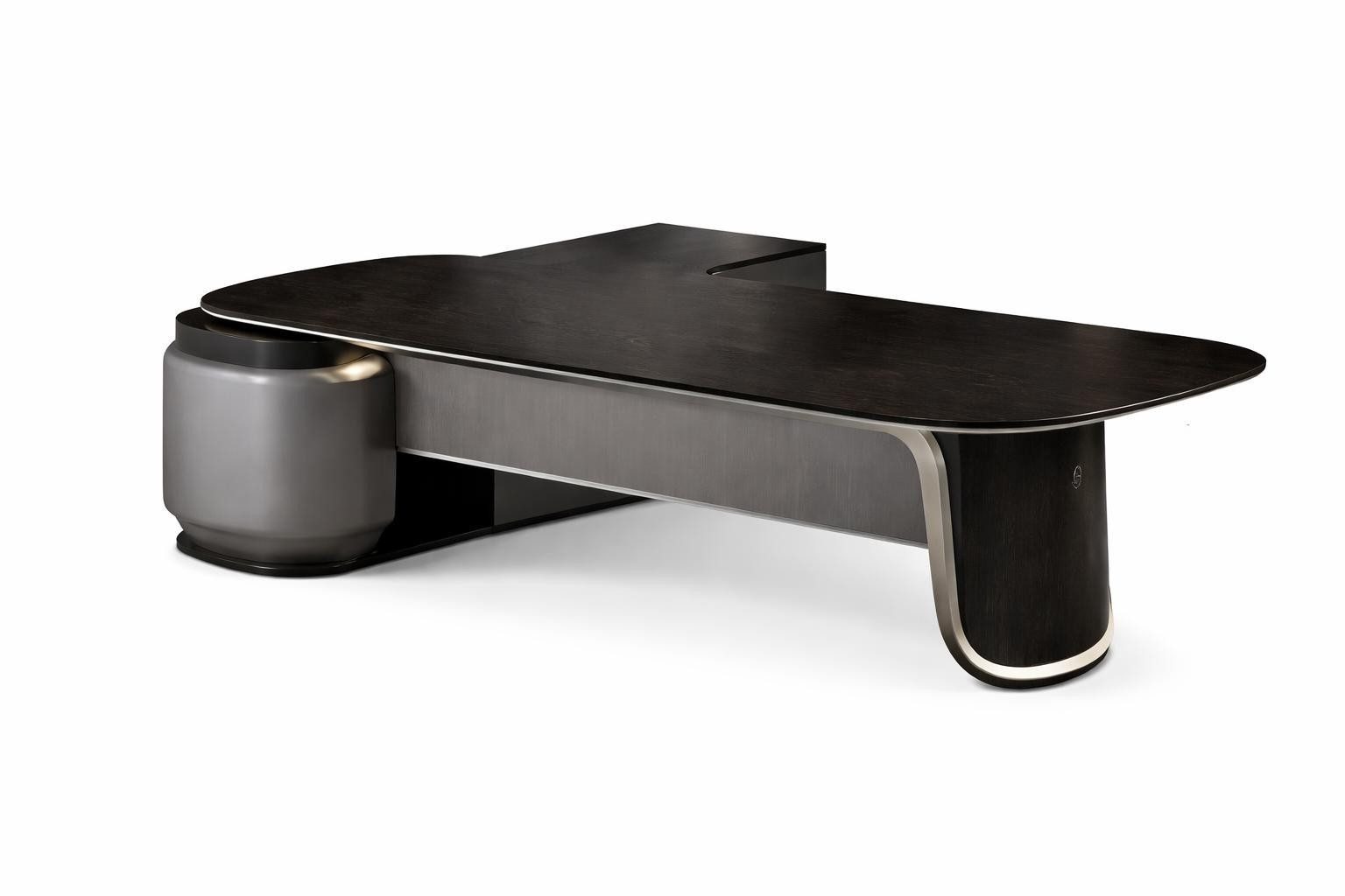 Xlmoebel Eckschreibtisch Eleganter Schreibtisch aus poliertem Holz mit Metalldetails, Made in Europa