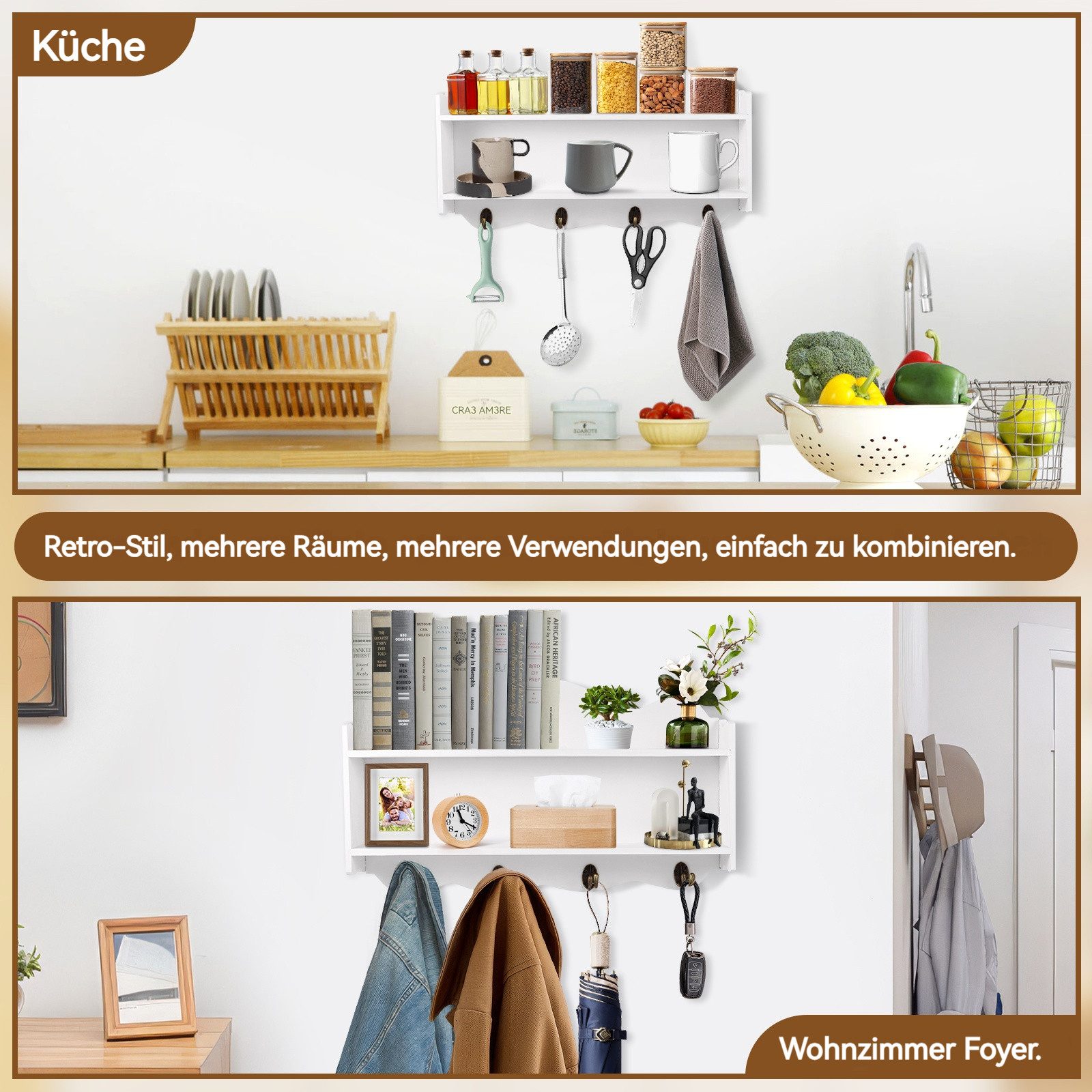 BlingBin Gewürzregal Wandregal Holz mit 2 günstig online kaufen
