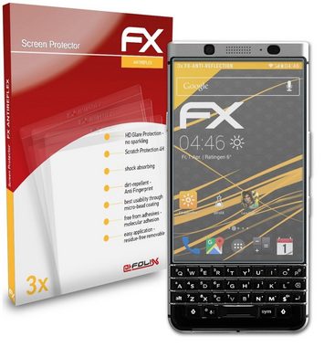 atFoliX Schutzfolie für Blackberry KeyOne, (3 Folien), Entspiegelnd und stoßdämpfend