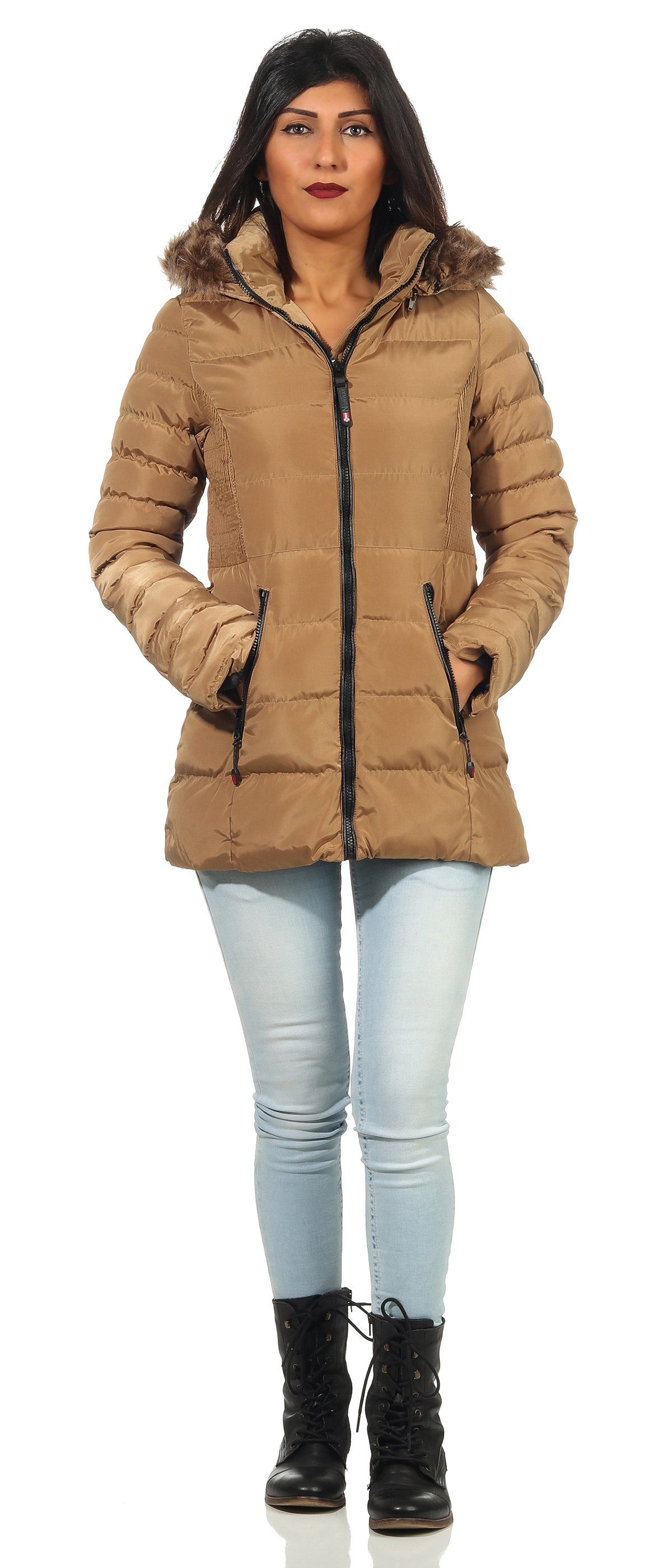 abnehmbarer Kapuze mit by G-Anella Taupe Geographical Winterjacke leyoley Norway