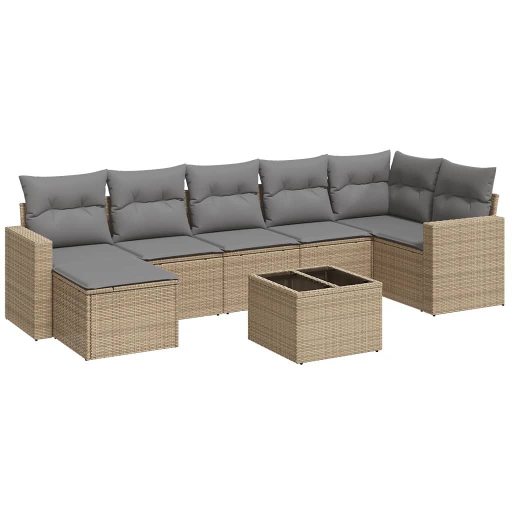 Gartenlounge-Set 8-tlg. Garten-Sofagarnitur mit Kissen Beige Poly Rattan