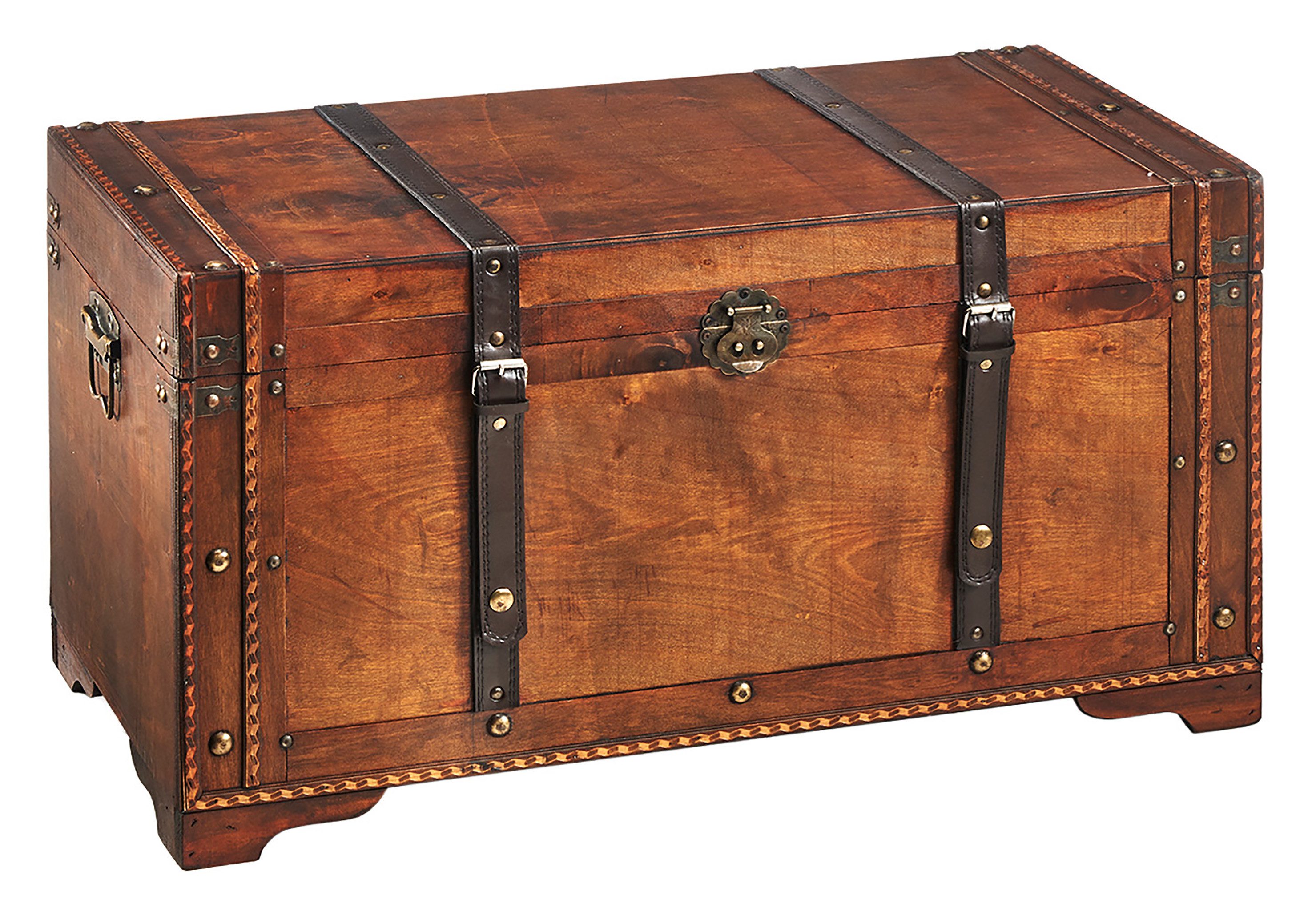 Kobolo Truhe Holztruhe TROVE – mit Metalldetails und Kunstlederverschluss (Stück, 1 St., Einzelstück), 70x35x38 cm