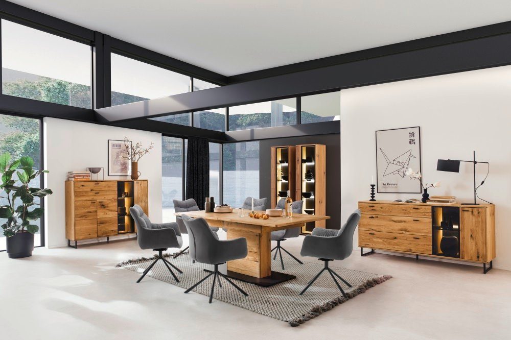 HARPER MCA furniture Highboard Vitrine Arezzo, Wildeiche / anthrazit
