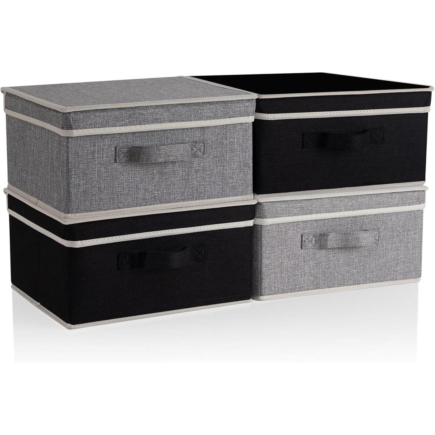 LuxusKollektion Aufbewahrungskorb Aufbewahrungsboxen mit Deckel Schwarz Grau 4er Set 33,5*31,75*17,5cm