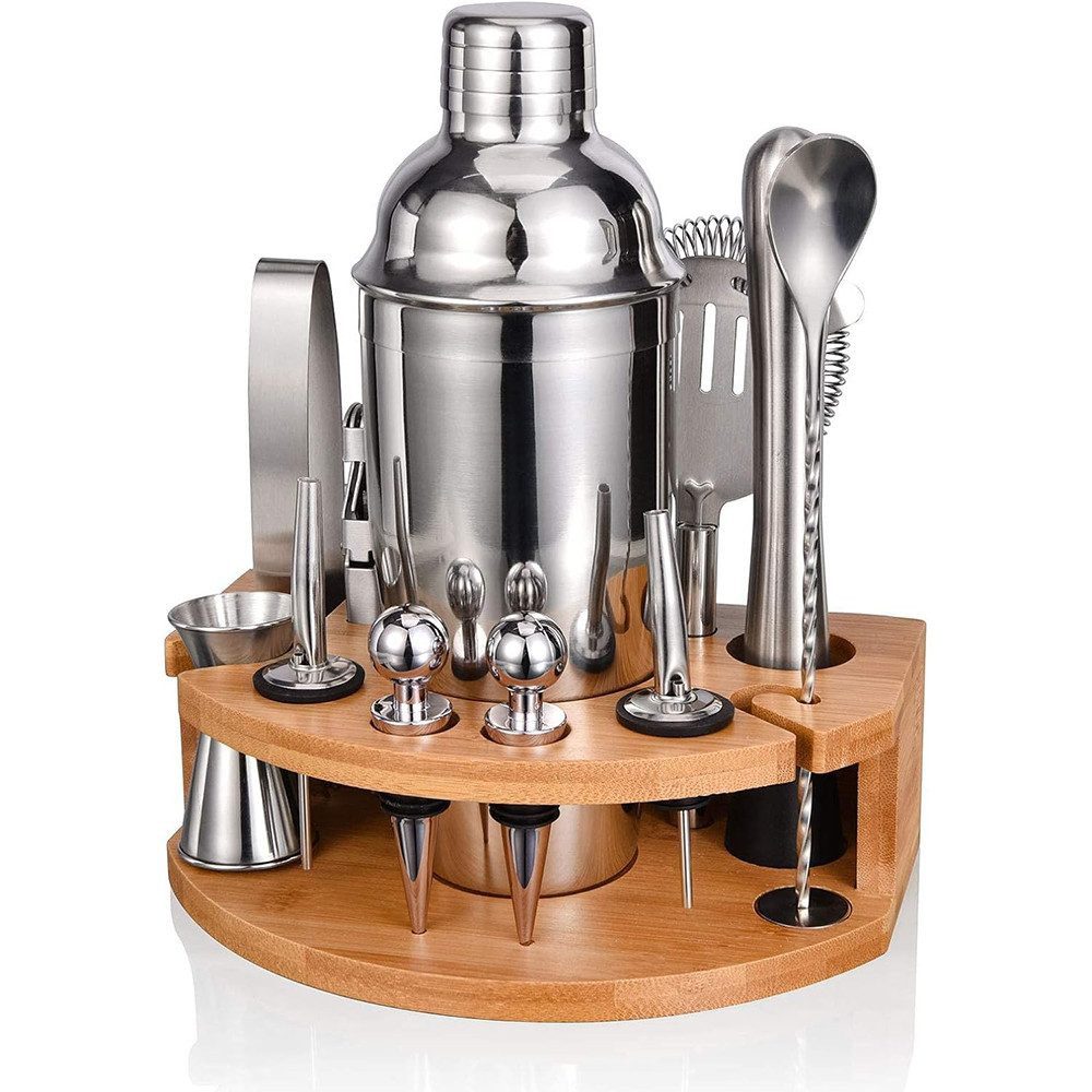 TUWENA Cocktail Shaker Barkeeper-Werkzeugset mit Bambusständer, 12-teiliges 750-ml-Jigger-Set, (12-tlg)