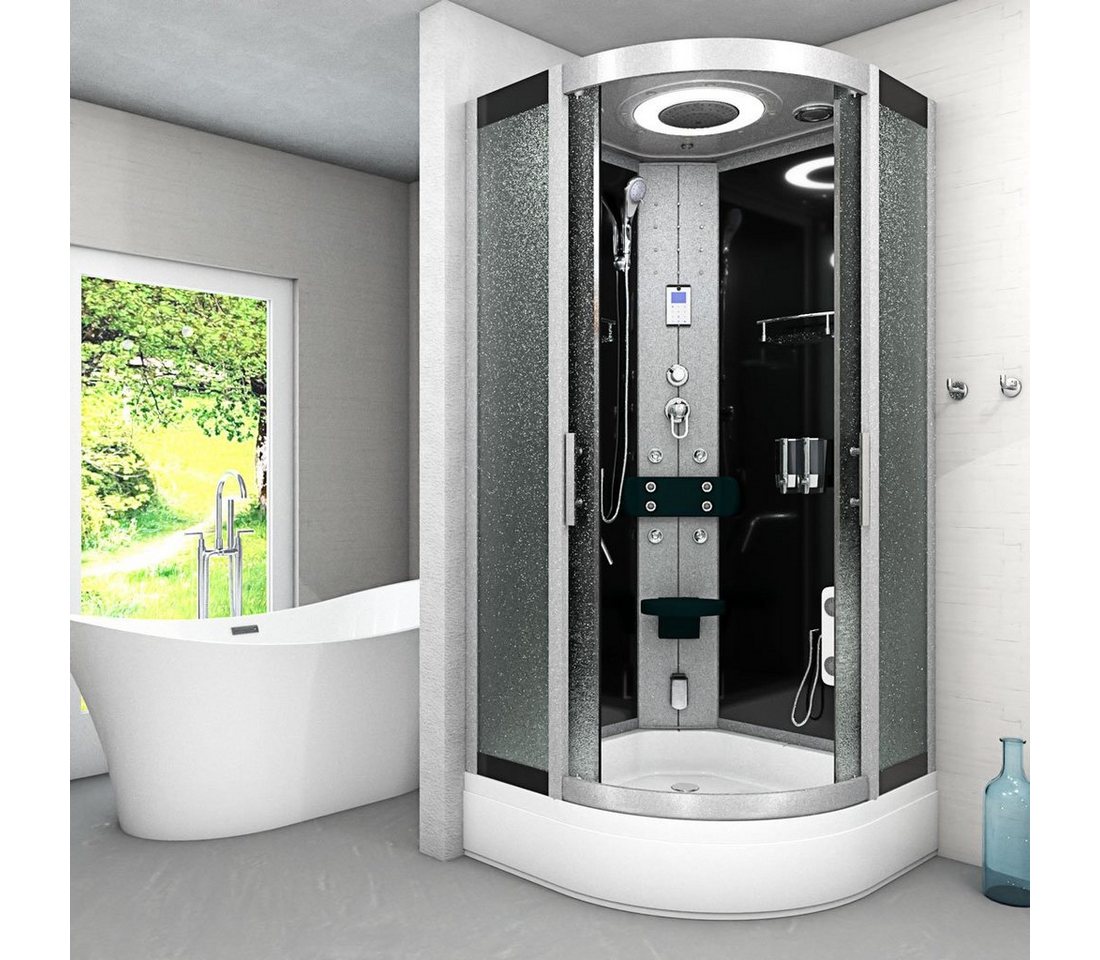 Thumbnail - AcquaVapore Komplettdusche Fertigdusche Dusche D58-63M0 Schwarz 100x100, Sicherheitsglas ESG, inklusive Duschwanne