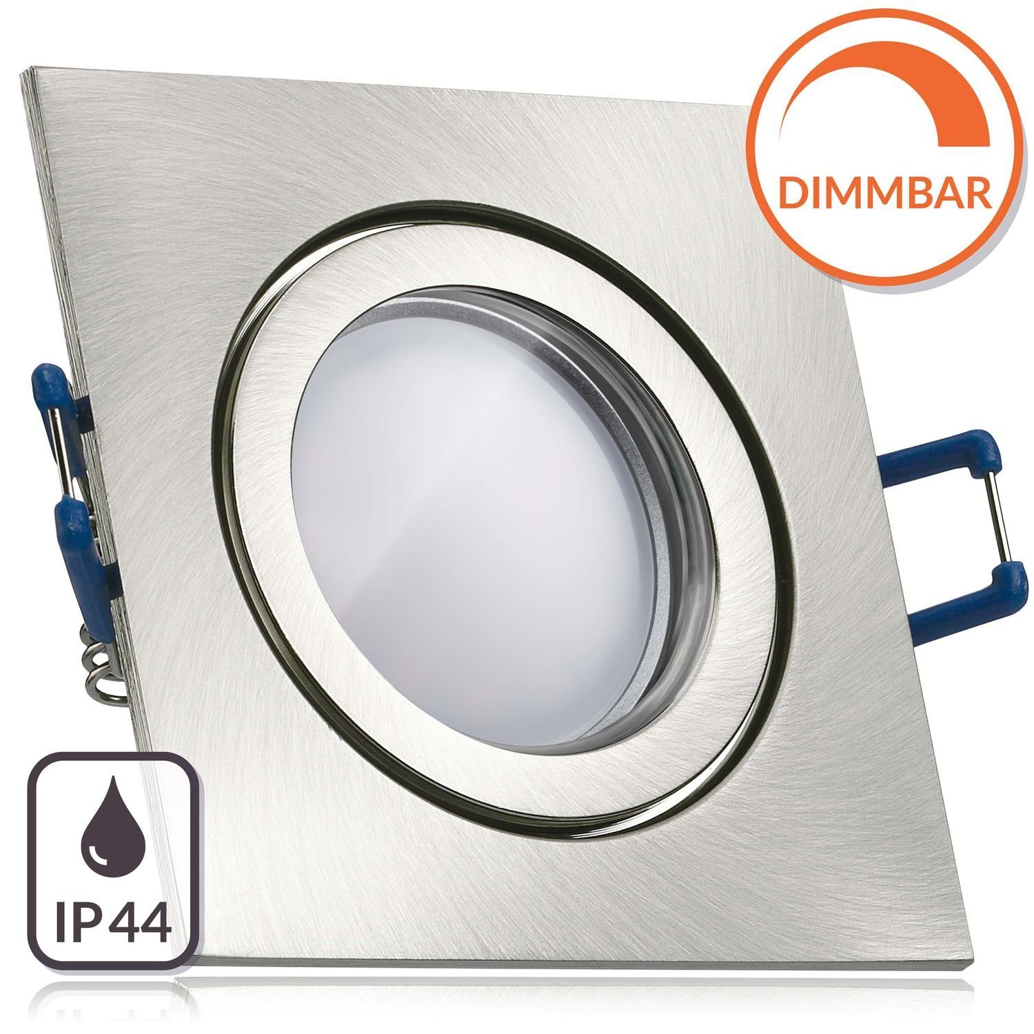 LEDANDO LED Einbaustrahler IP44 LED Einbaustrahler Set EXTRA FLACH (35mm) in Silber gebürstet mit | Strahler