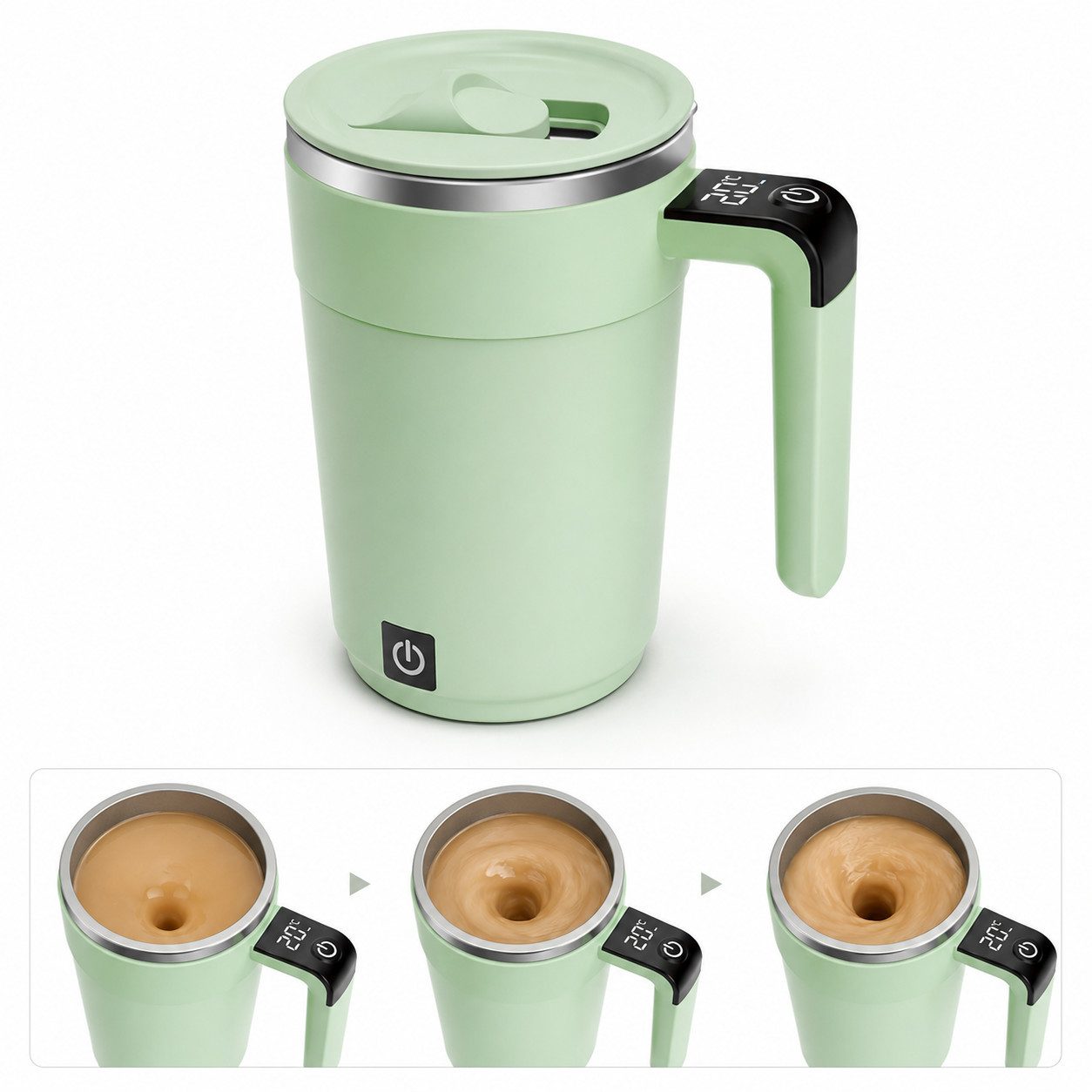 Luckice Akku-Stabmixer Elektrischer Rührbecher, BPA‑frei, Edelstahl‑Innenbehälter, 1 W, Magnetische automatische Rührfunktion ohne Löffel