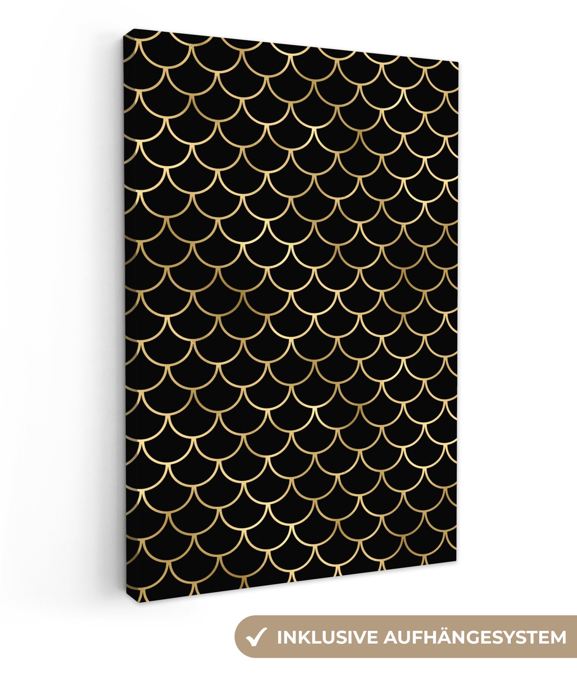 OneMillionCanvasses® Leinwandbild Muster - Gold - Schwarz - Luxus, (1 St), Leinwandbild fertig bespannt inkl. Zackenaufhänger, Gemälde, 20x30 cm