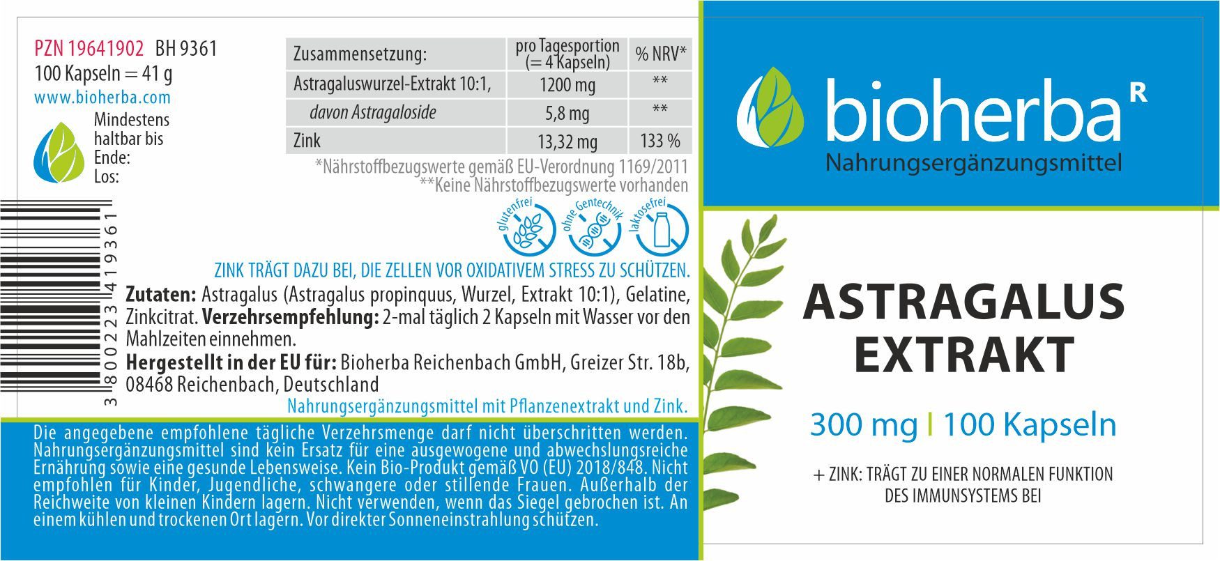 BIOHERBA R Bioherba Astragalus Extrakt 300 mg 100 Kapseln Tropfen, 1 er
